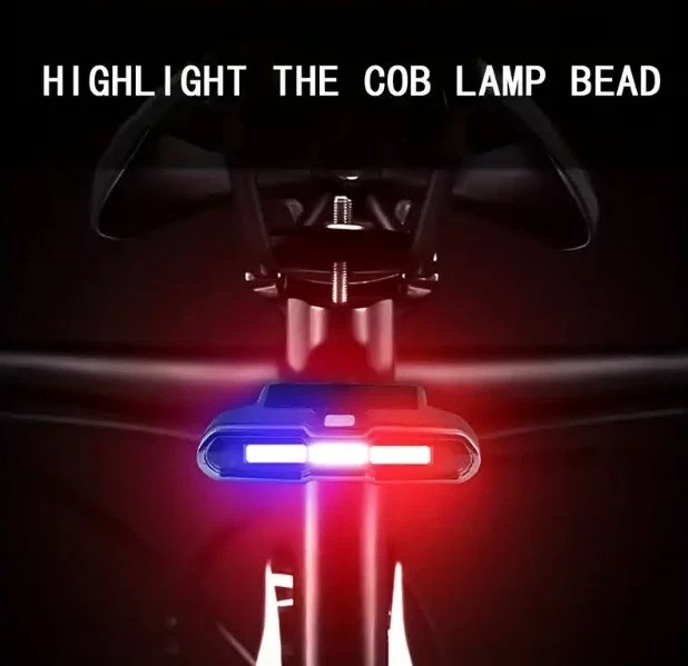 Rechargeable Solar Bicycles Rear Light Warning Lamp Tricolor, 7 Modes Adjustable