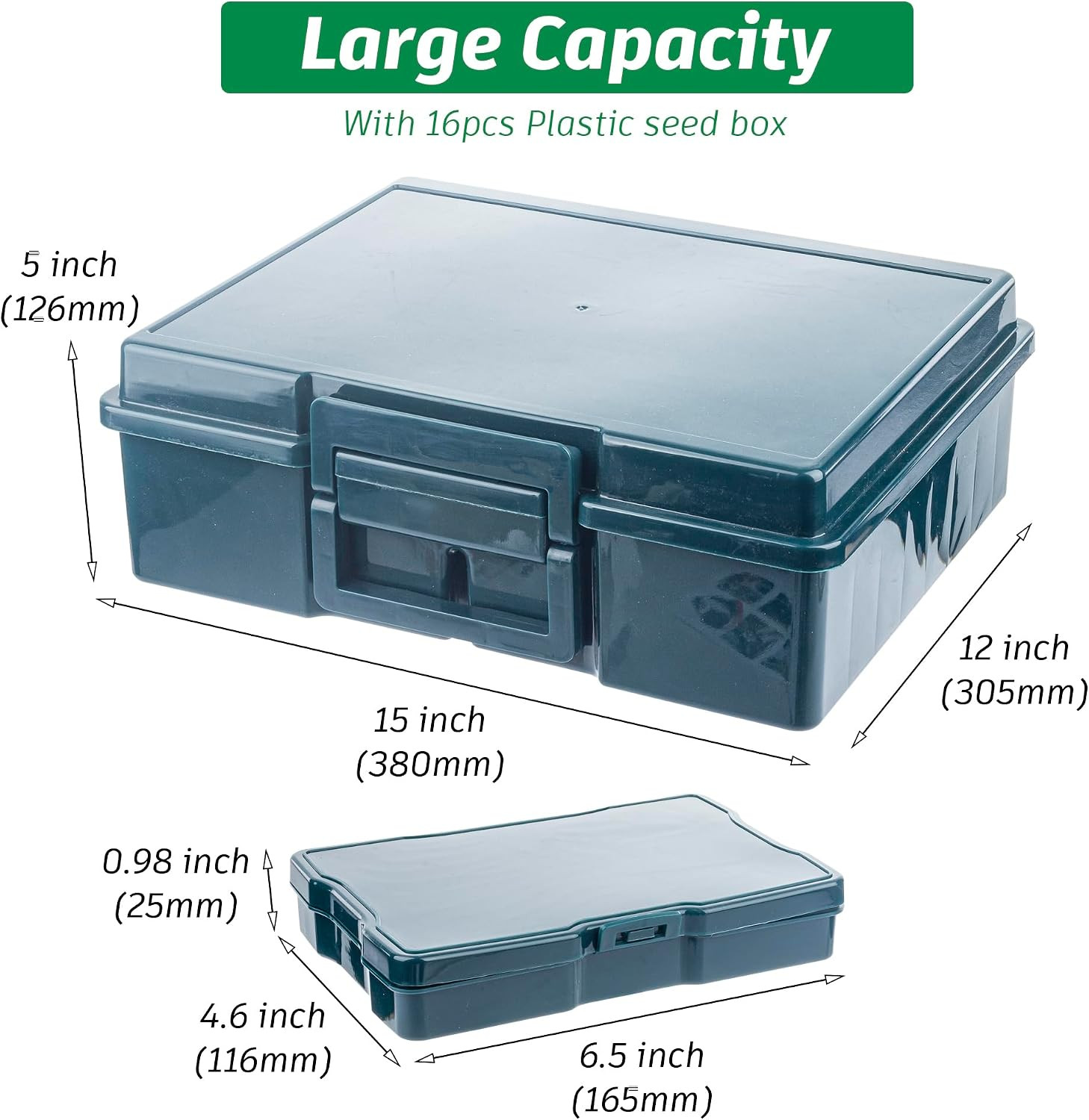 Dark Green Seed Storage Box with 16 Inner 4×6 Inch Small Boxes | Portable Tool S