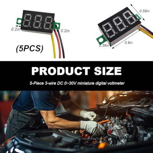5 PCS Mini Digital Voltage Meter, DC 0~30V Three-Wire Digital Voltmeter Gauge Te