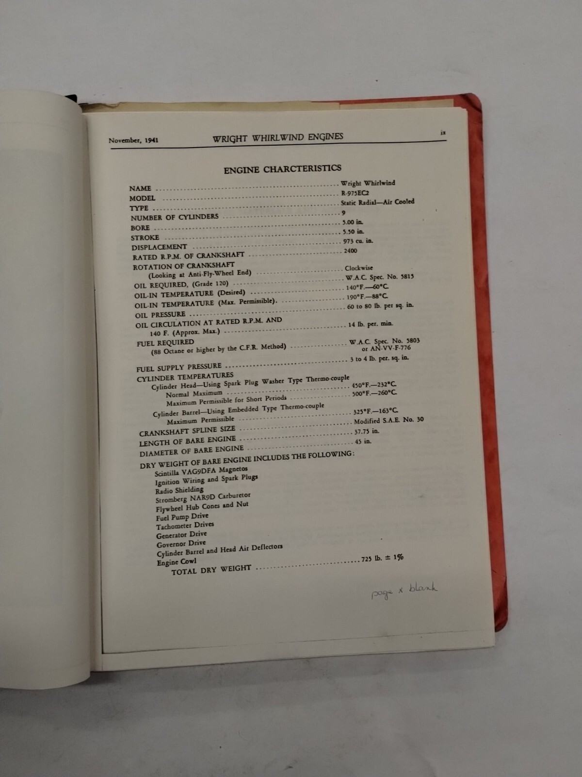 Wright Whirlwind Tank Engine Model R-975EC-2 Instructions for Inst & Ops & Maint