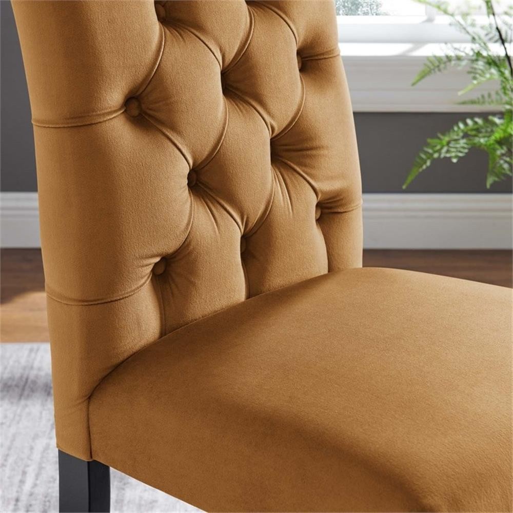 Maklaine 21" Modern Velvet Dining Chairs in Cognac Brown/Black (Set of 2)