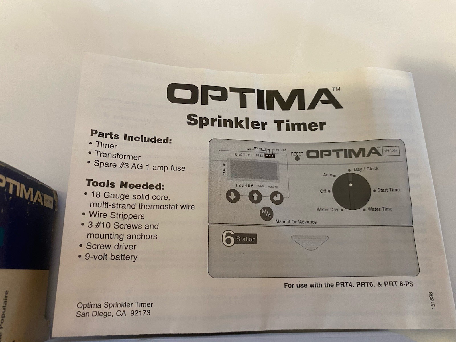 PRT-4 Optima Station Single Program Sprinkler Timer Garden Watering Controller