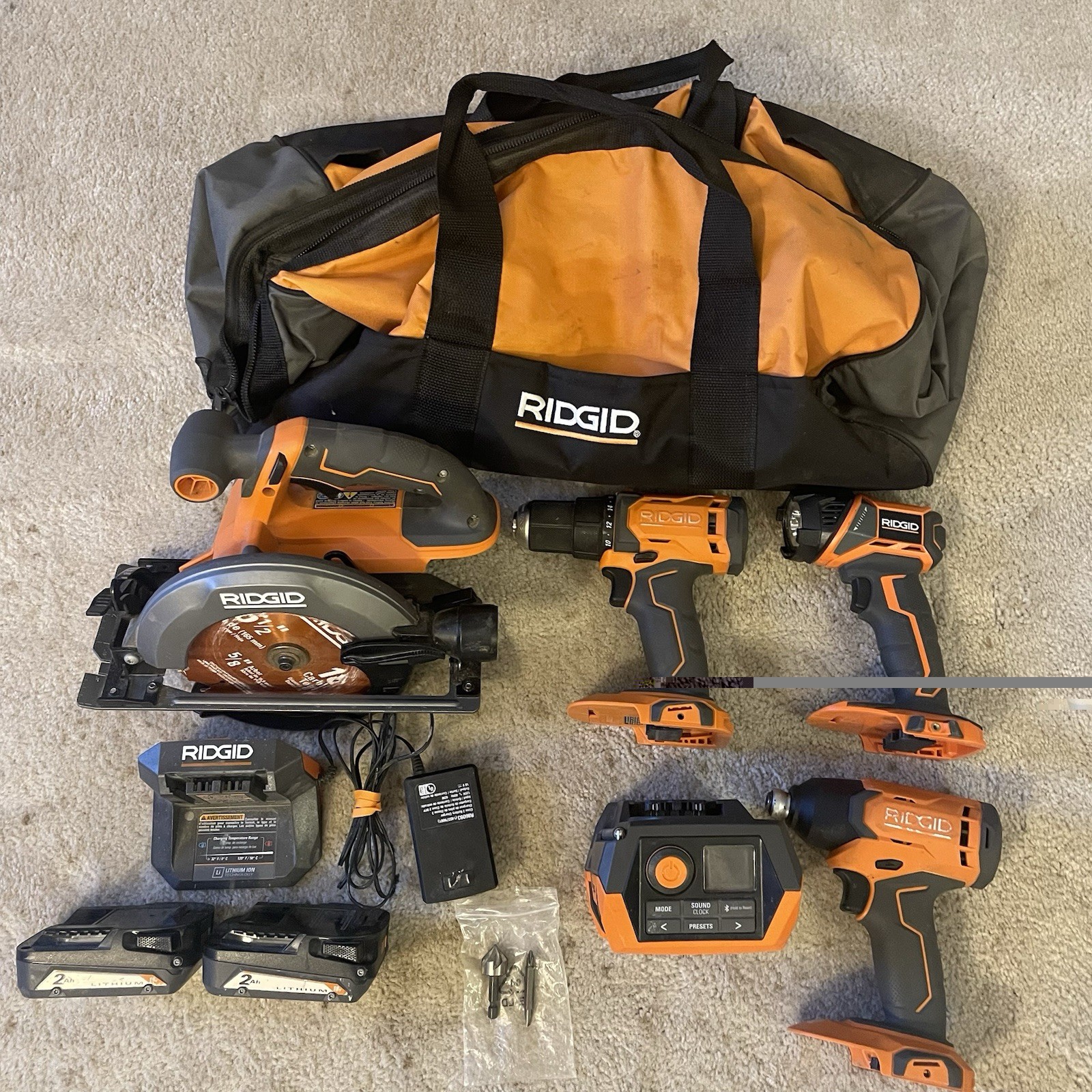 RIDGID 18V Cordless 5 Tool Combo Kit w/ 2 Batteries, Charger & Tool Bag
