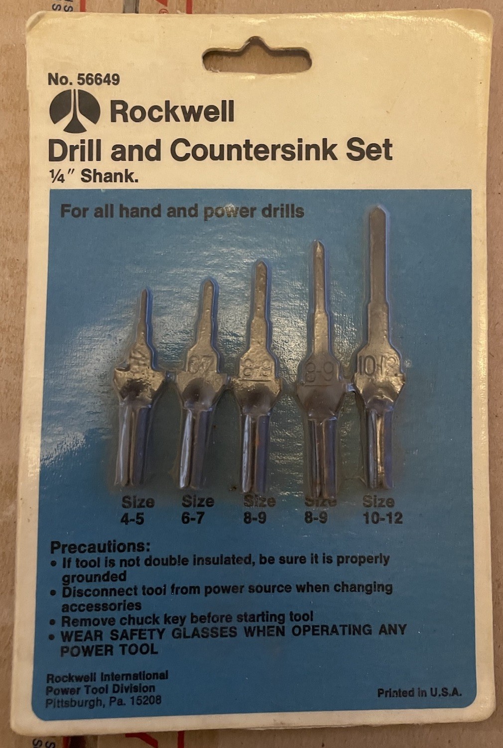 Rockwell Drill And Countersink Set 1/4” Shank 56649 Sizes 4-5,6-7,8-9,8-9,10-12