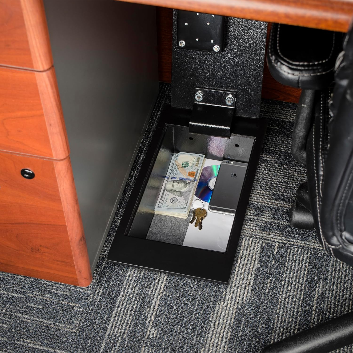 0.22 Cu. Ft. Hidden Floor Safe with Key Lock – Solid Steel Construction, Conceal