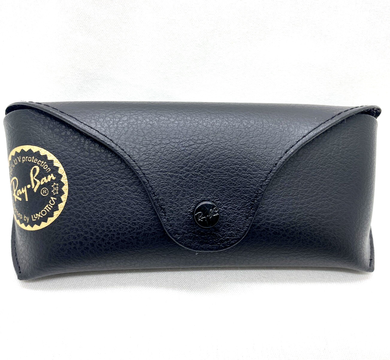 Ray-Ban Sunglasses Case Only Black Pebbled Leather Snap Close Velvet Interior