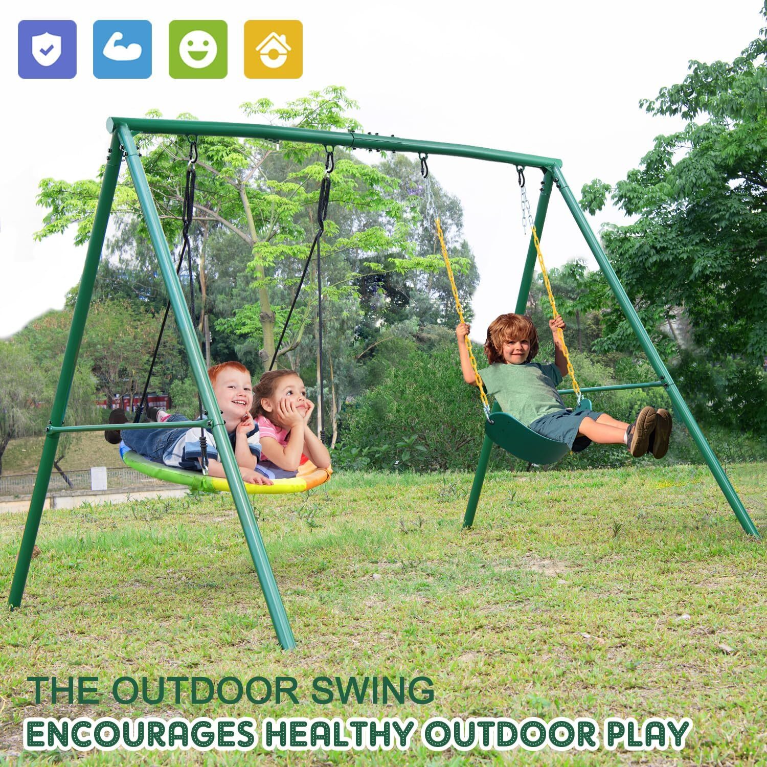 Trekassy 440lbs 2 Seat Metal Swing Set with Heavy Duty A-Frame Metal Swing Stand