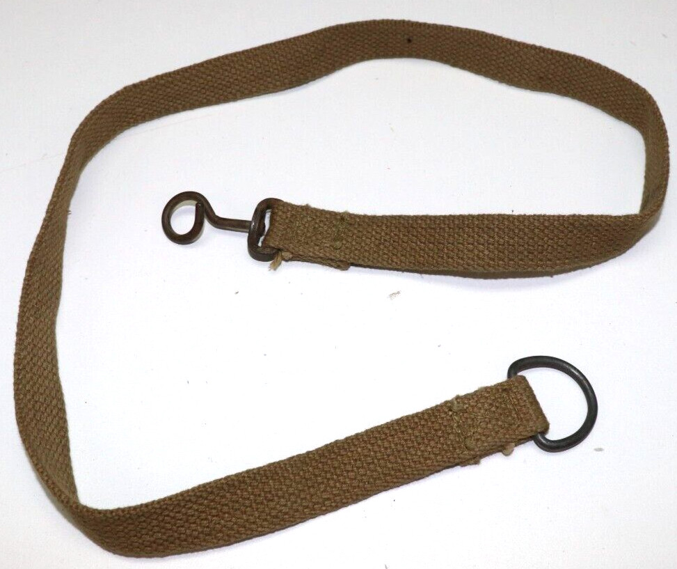 WWII British tan cotton sling w D ring and hook 31"Lx 3/4"w E2519