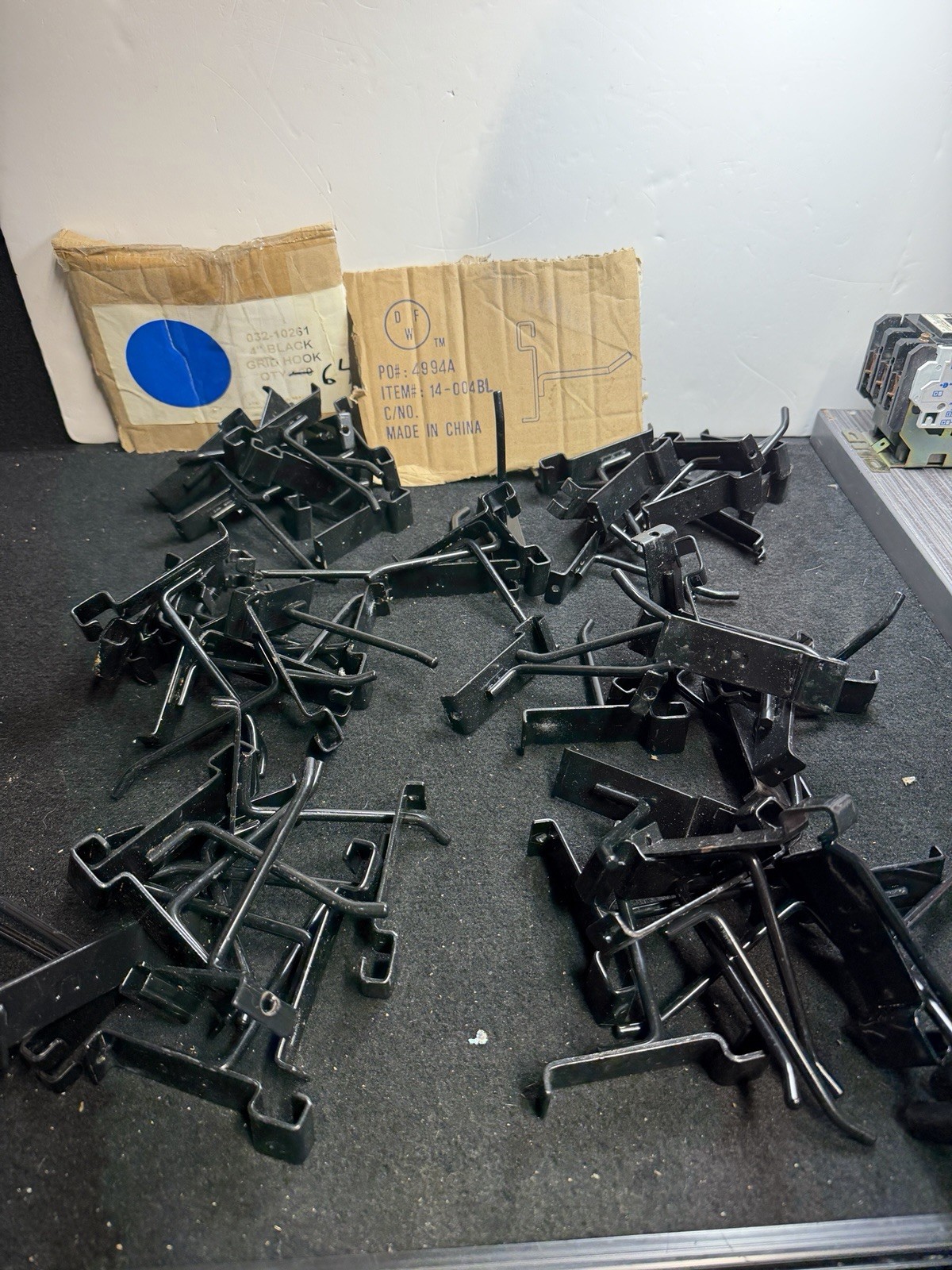 GRID WALL Peg Hooks 4" Long LOT of 59 Metal Preowned Black Curl Back 14-004BL
