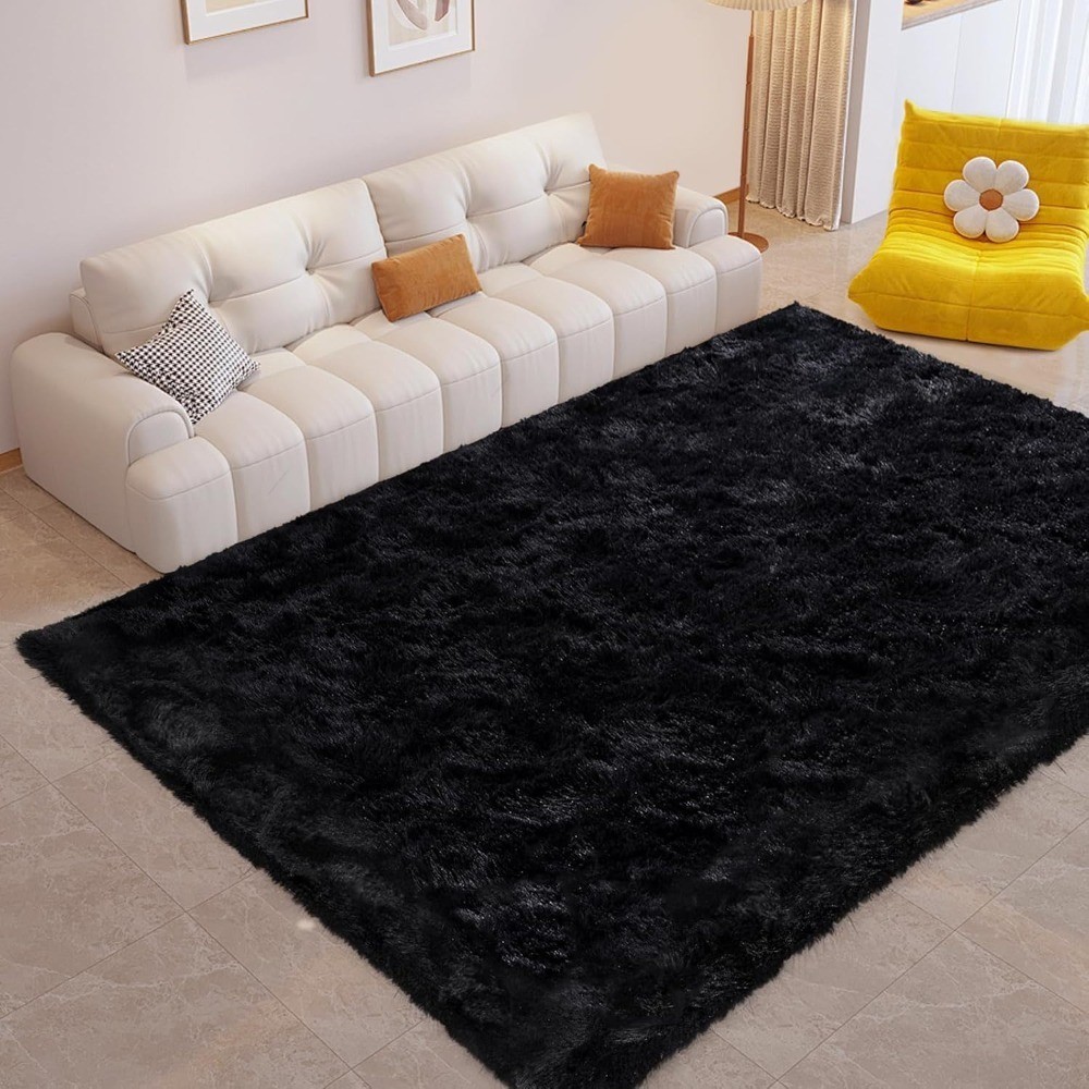 FinRec Soft Black Area Rugs for Bedroom Living Room, 4x6 Feet Modern Indoor