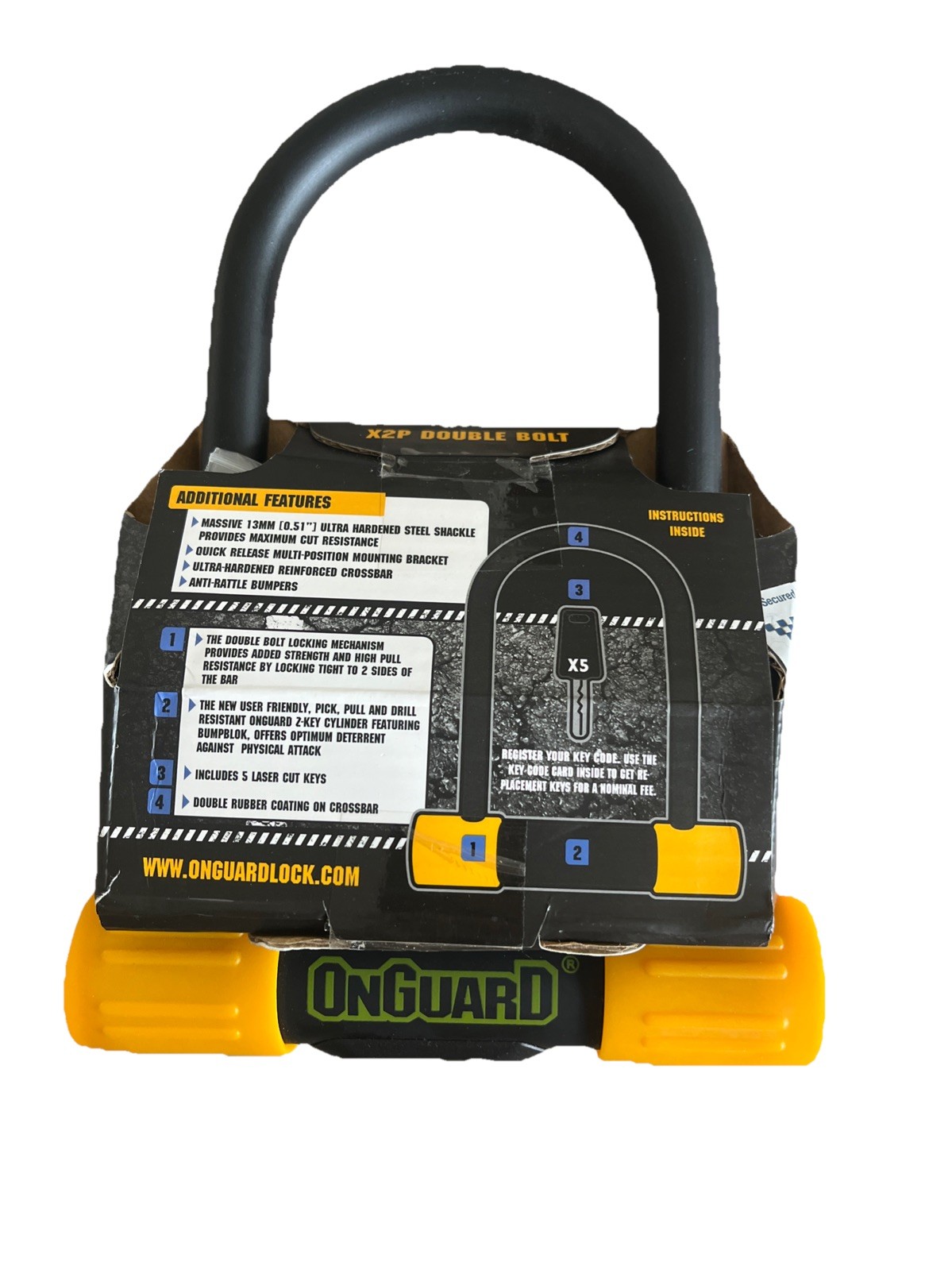 OnGuard Bulldog 8013M Medium U-lock Track Bike Fixed Hardened 3.55" x 6.90"