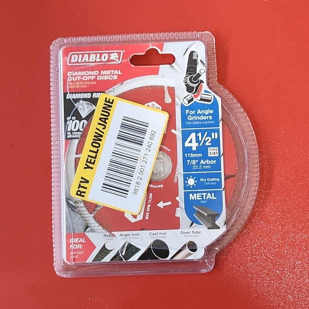 Diablo Diamond Metal Cut-Off Disc 4.5 in for Angle Grinder Cuts Steel, Iron
