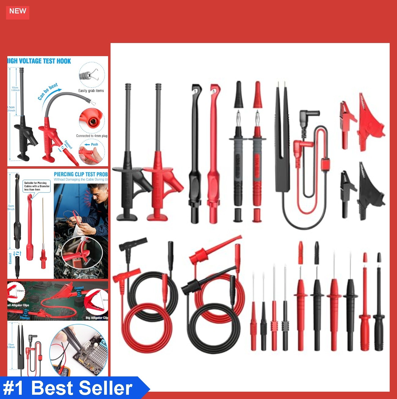 Multimeter Test Leads Kit 25PCS Banana Plug Wire Piercing Probes Alligator