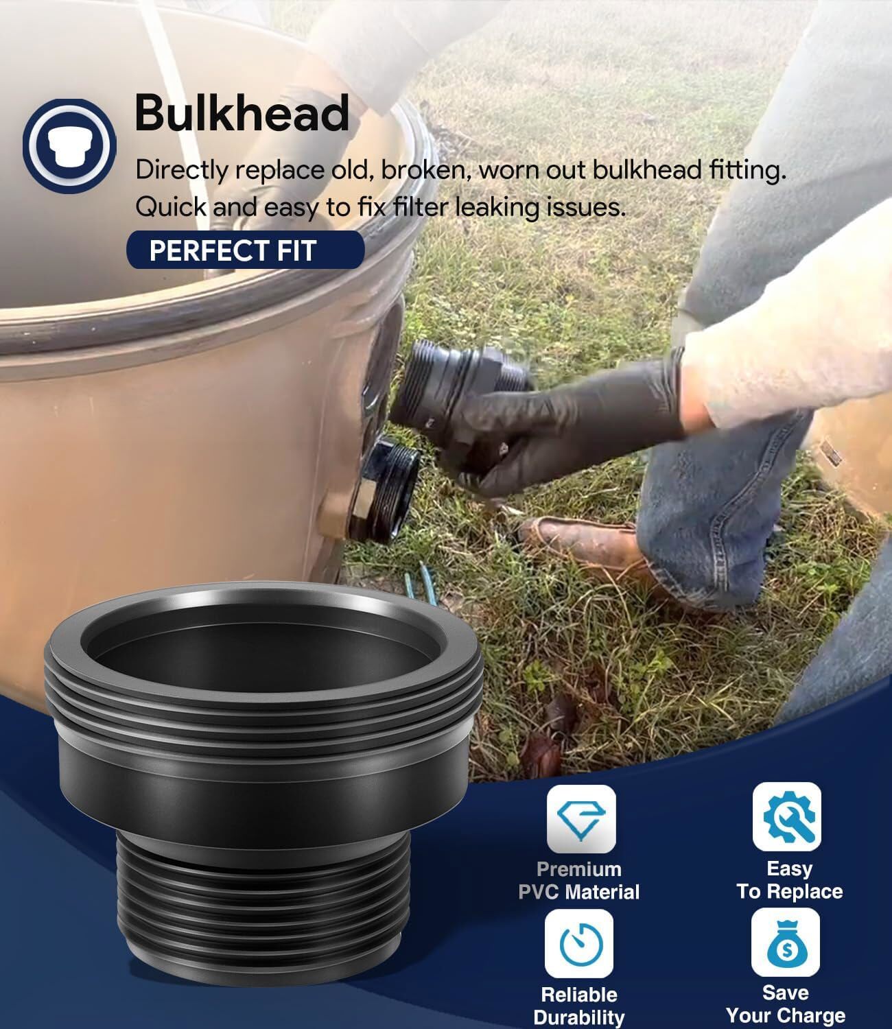 Replace for Pool & Spa Filter, Clean & Clear Plus 194801 Bulkhead Fitting 2-Inch