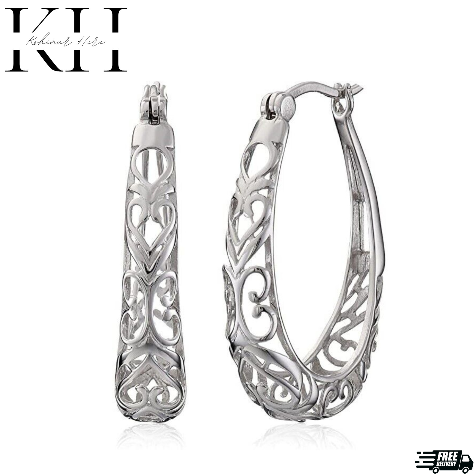 925 Sterling Silver 30mm Oval Vintage Filigree Hoop Earrings For Women - Italy