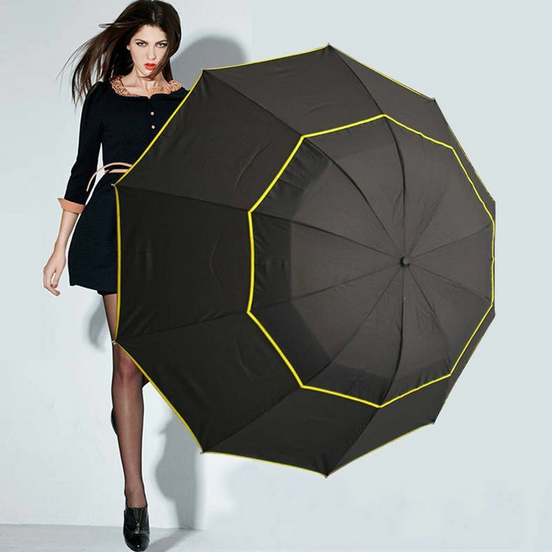 Large Umbrella 130cm Unisex Men Rain Women Big Windproof Sun 3-Folding Umbrella