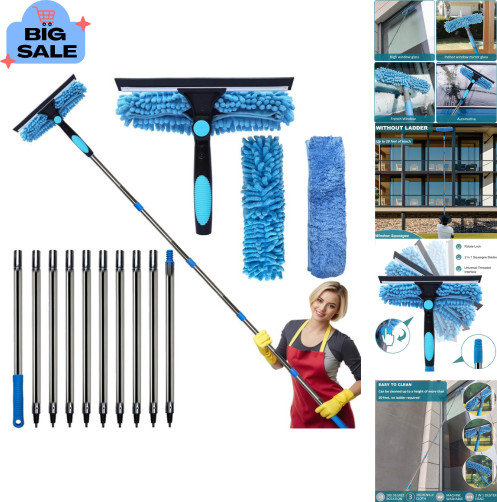 20+ Feet Reach Blue 2-in-1 Window Cleaner Kit with 3-14 Ft Extension Pole...