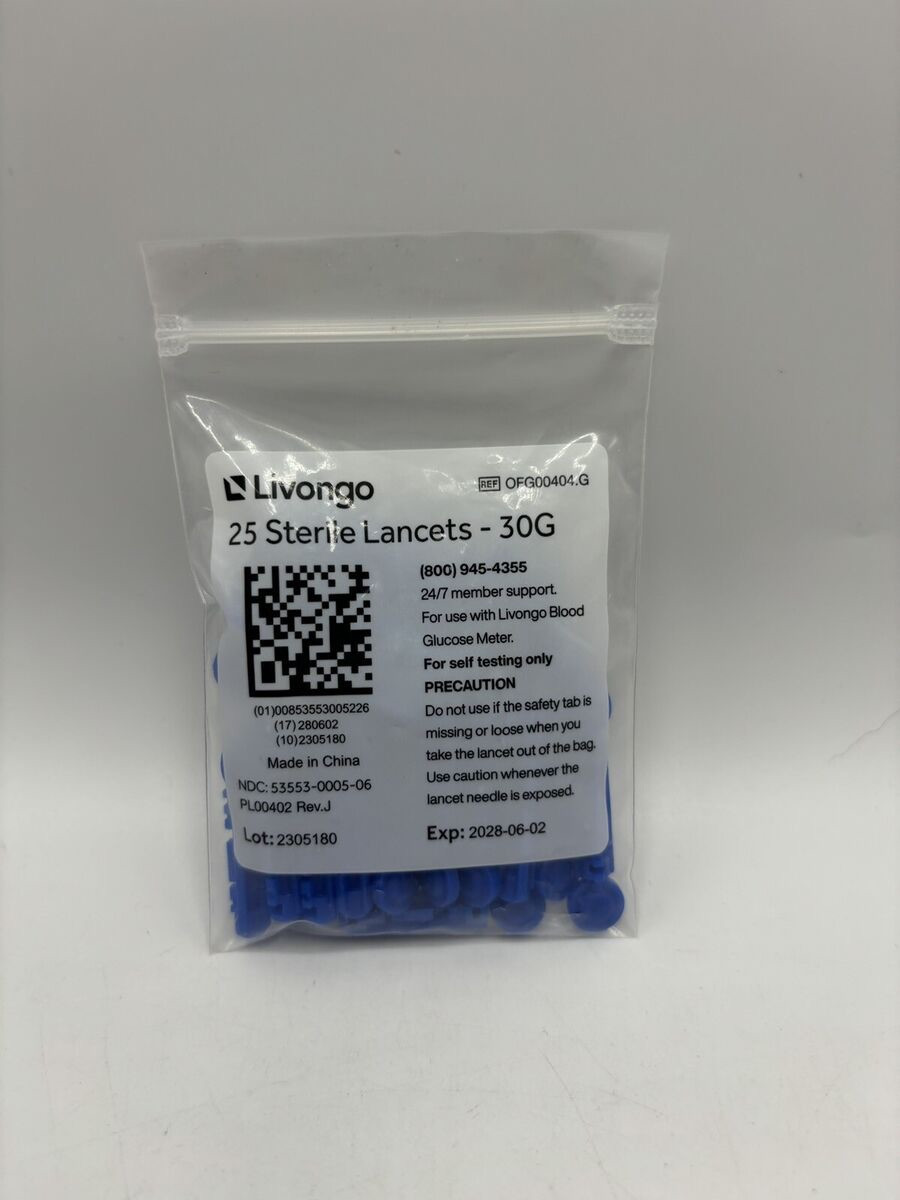 Livongo Sterile Lancets 30G (25 Count) Diabetes Blood Glucose Lancets Fits Most