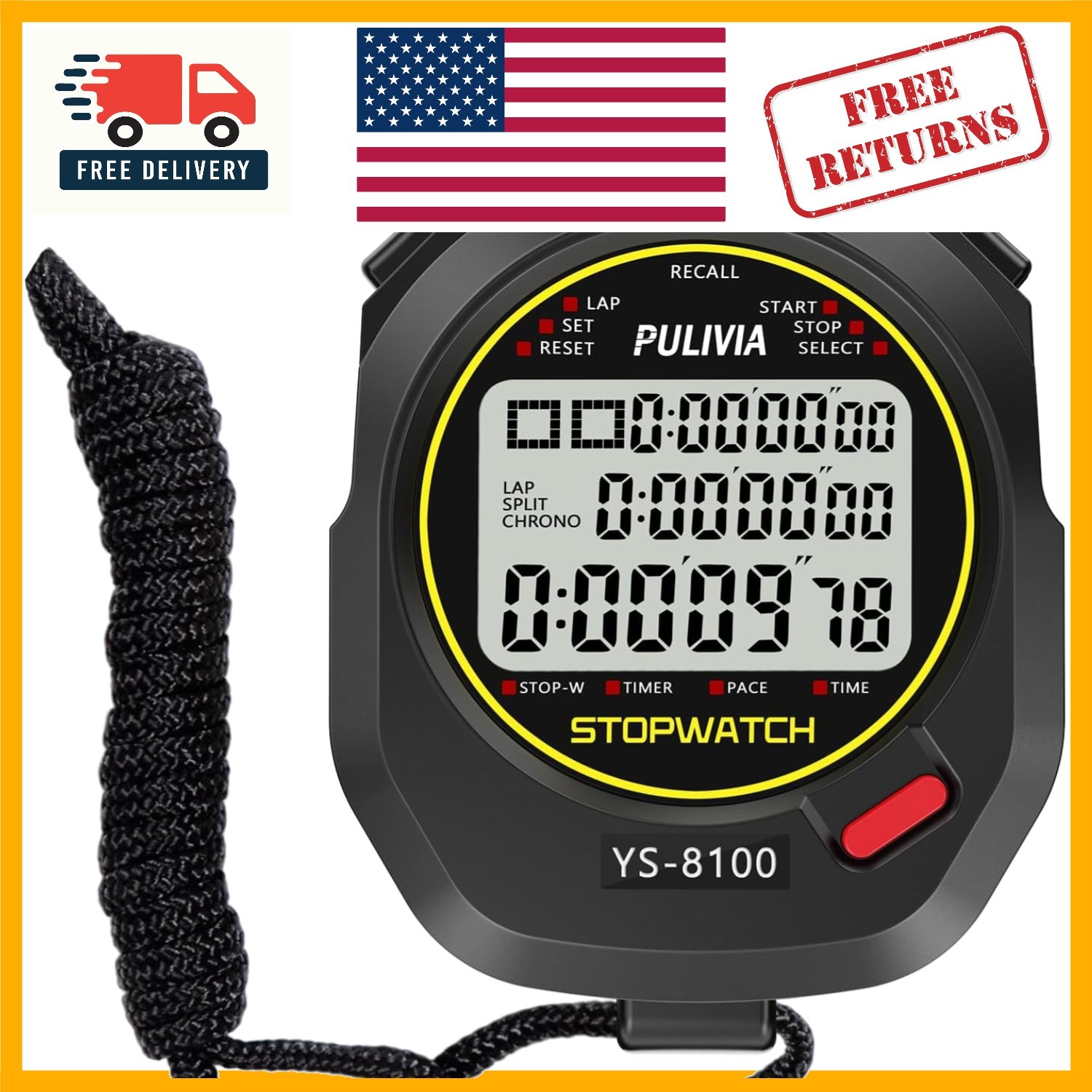 Multi-Functional Stopwatch with 10 Laps Memory - Large Display for Easy Reading