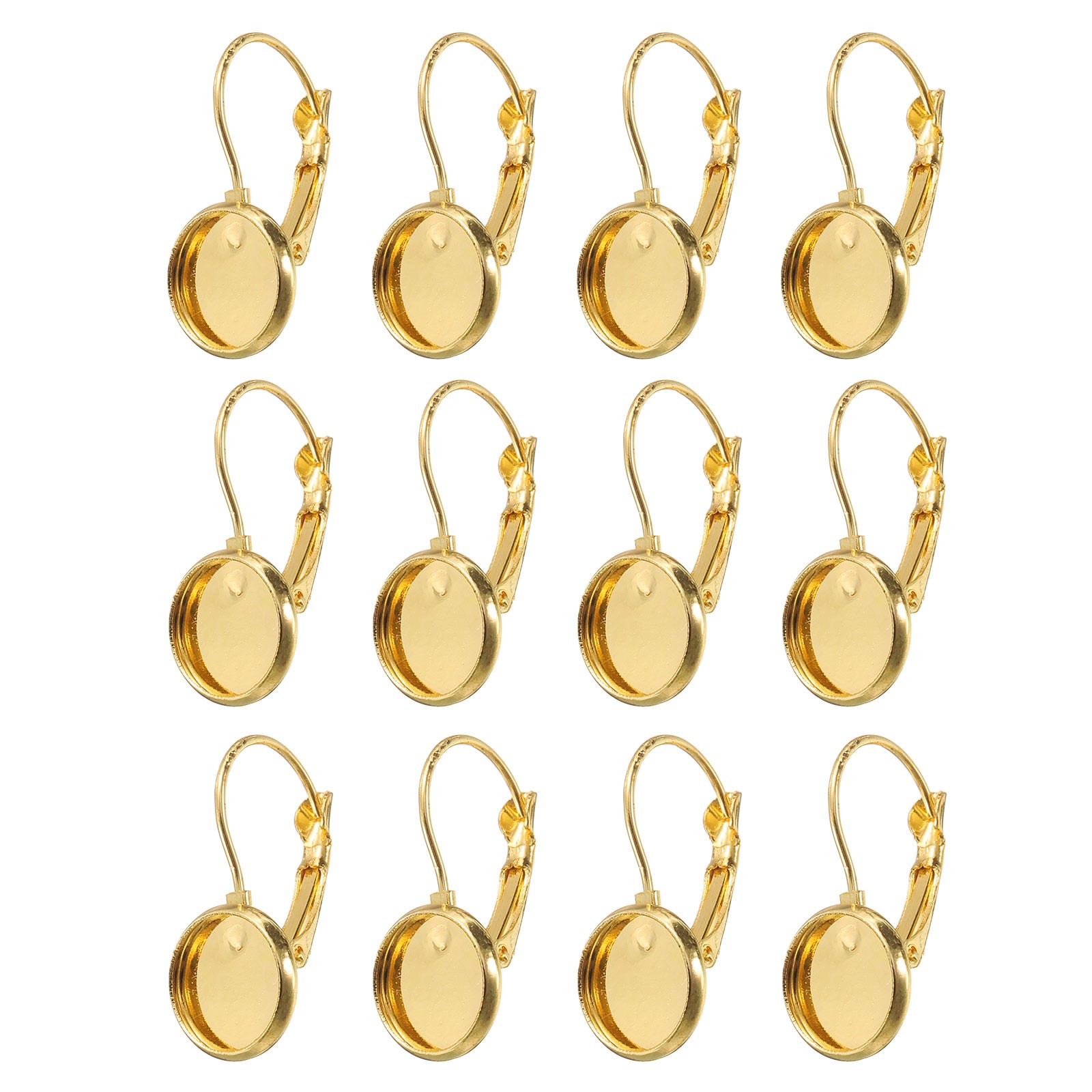 20Pcs Leverback Earring Hooks with 10mm Flat Round Blank Bezel Trays, Light Gold
