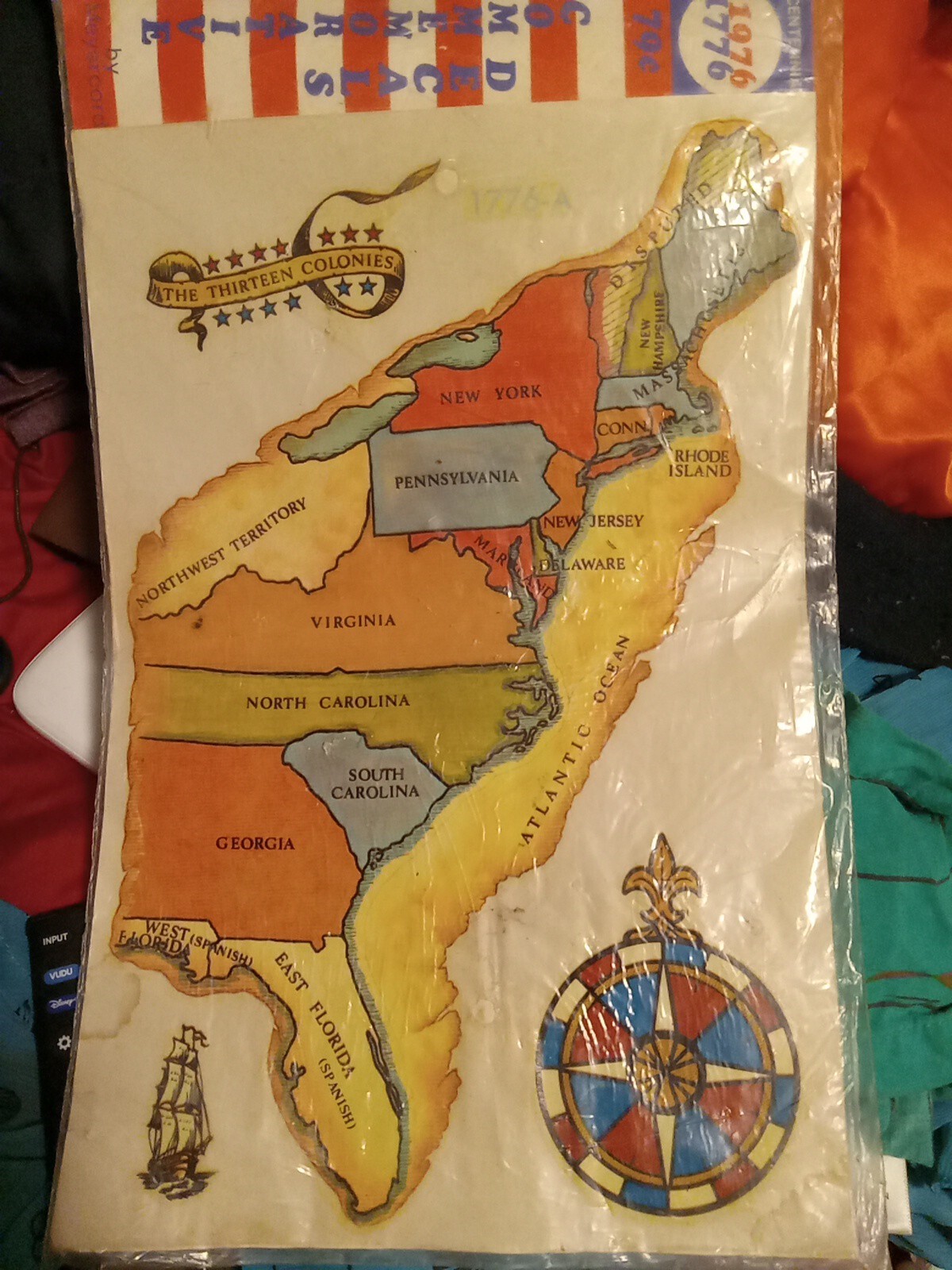 13 Colonies Vintage 1776-1976 Bicentennial Large Meyercord Decal, Unused
