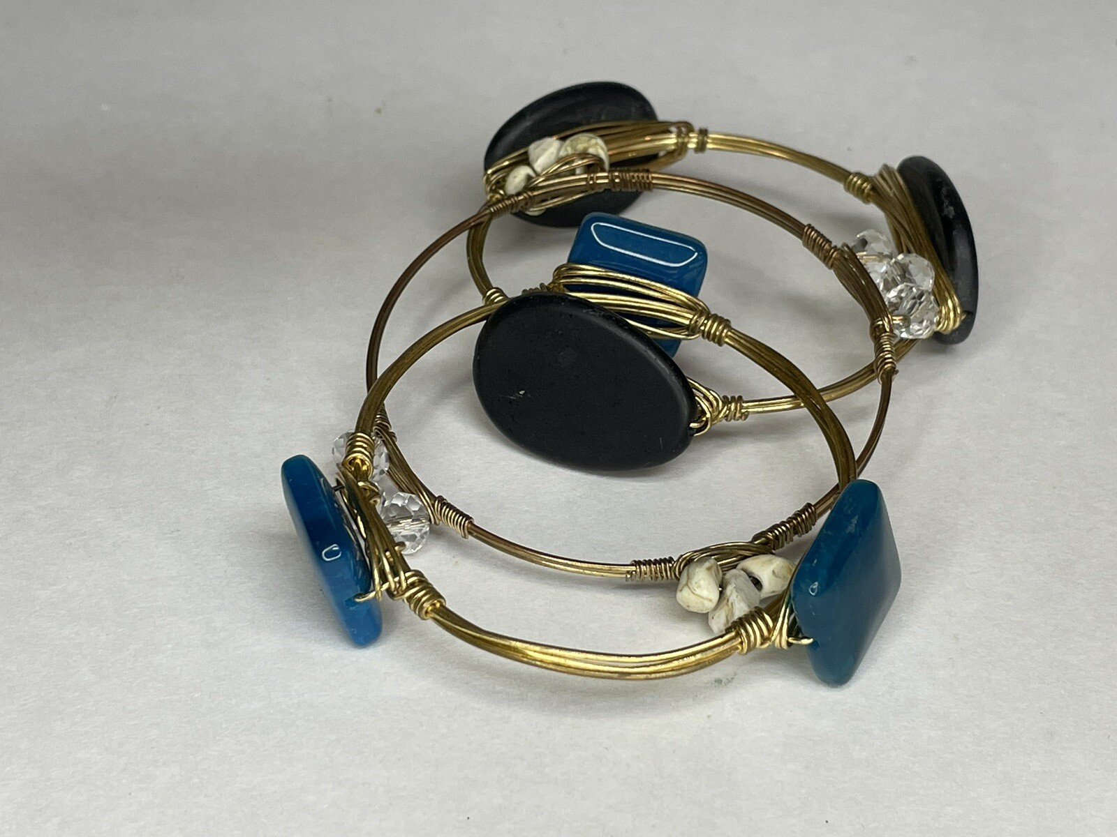 Handmade Wire and Stone Bracelet Bangle Set of 3