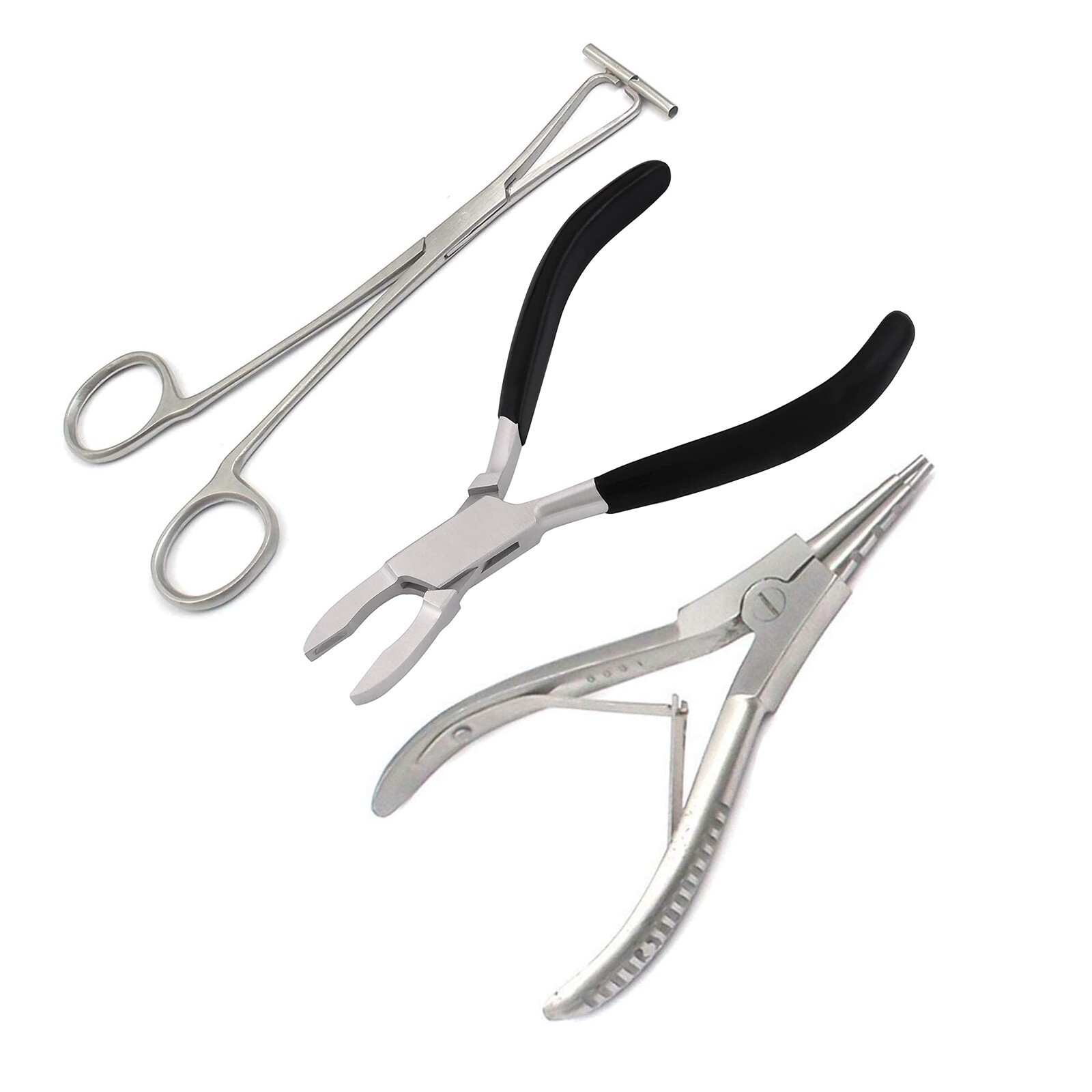 Set Of 3 Body Piercing Bead Tools Ring Opening, Closing Pliers & Septum Forceps