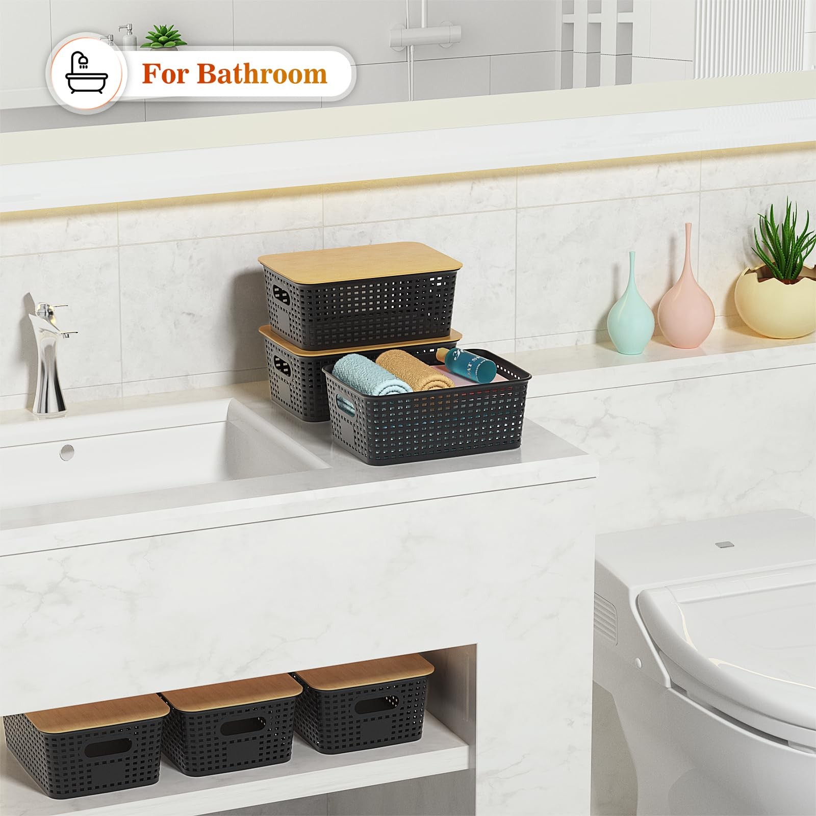 Plastic Storage Baskets With Lid - Plastic Storage Containers Stackable Stora...