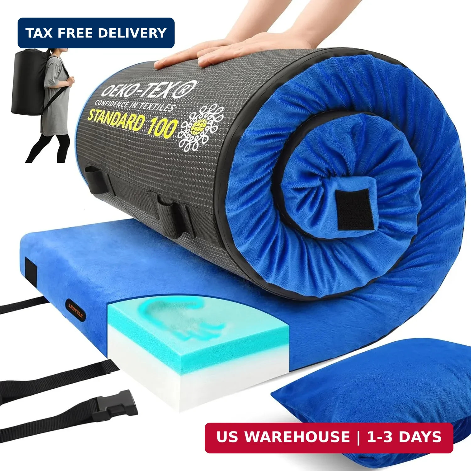 Memory Foam Camping Mattress pad, Comfortable Thick Floor Sleeping Mat for Adult
