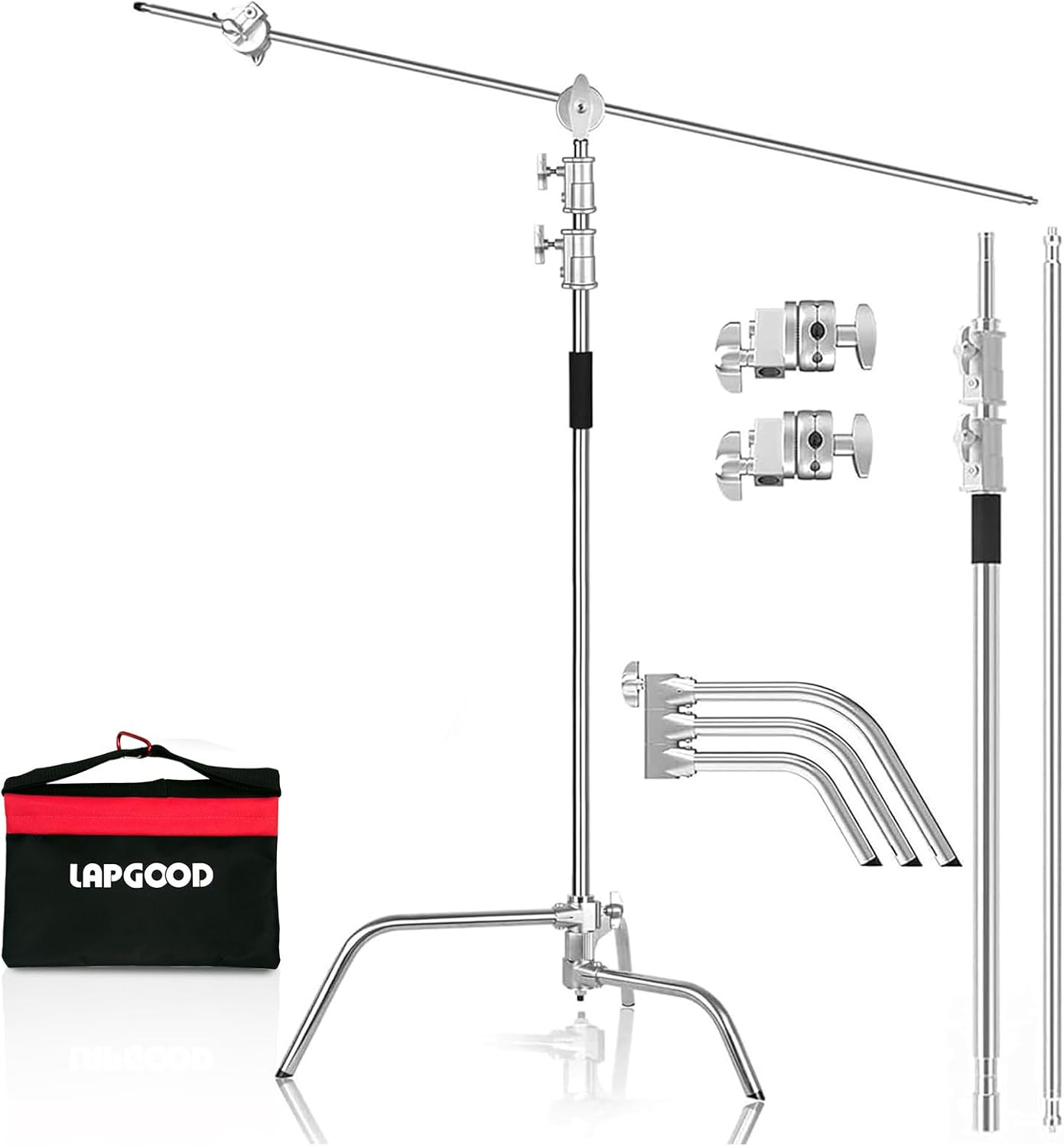 Heavy Duty C Stand 10.8Ft/330Cm with Boom Arm Sandbag Grips, 100% Stainless Stee