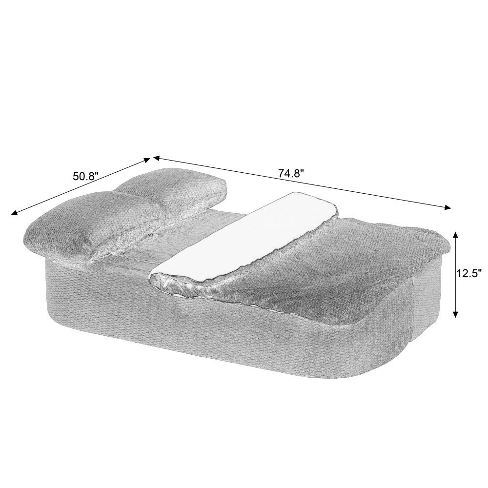 Convertible Sleeper Sofa Bed w/ Foam & Blanket for Living Room, Gray
