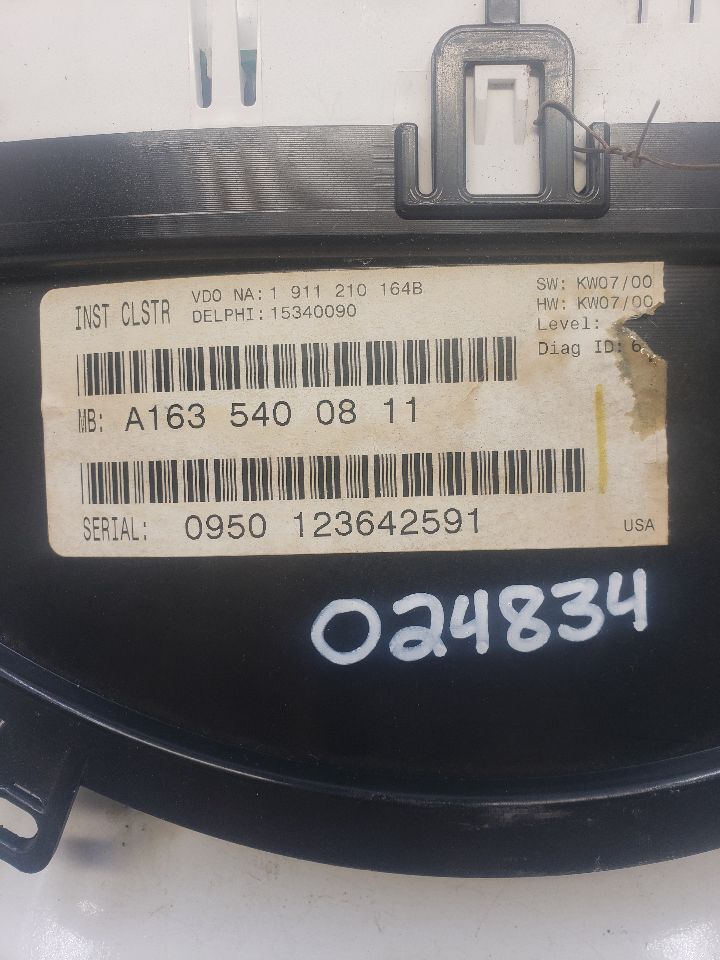 Used Speedometer Gauge fits: 2000 Mercedes-benz Mercedes ml-class 163 Type clust