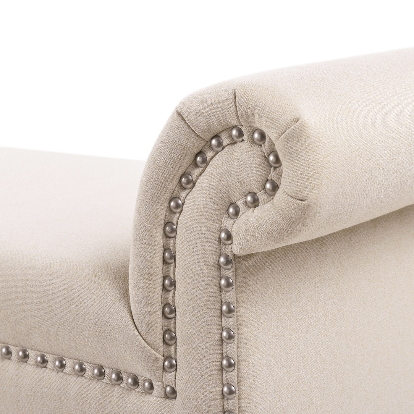 Kathy Roll Arm Entryway Accent Bench, Sky Neutral Beige Polyester