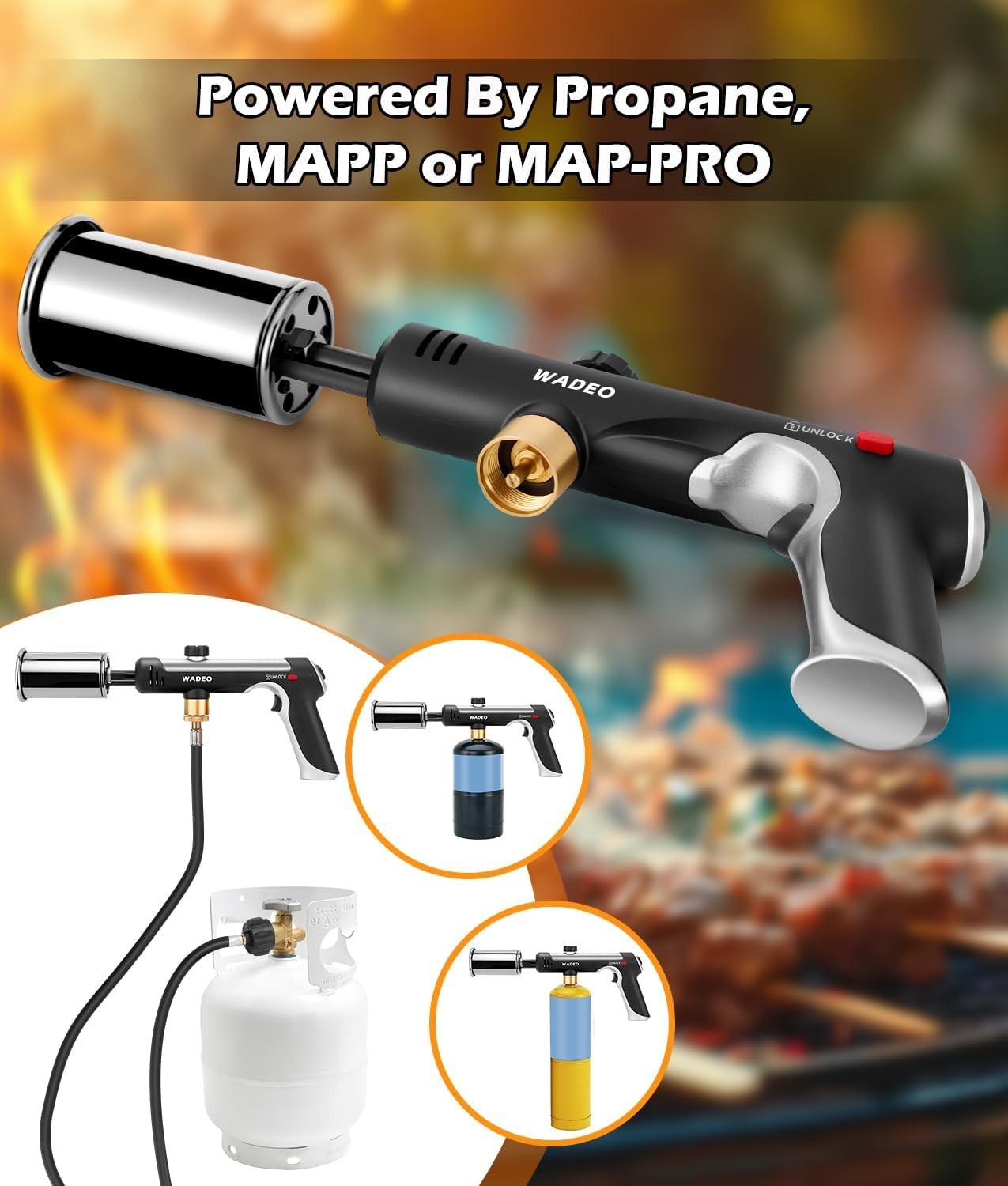 Powerful Propane Torch Gun with One-Touch Max Fire, Adjustable Flame Thrower Tor