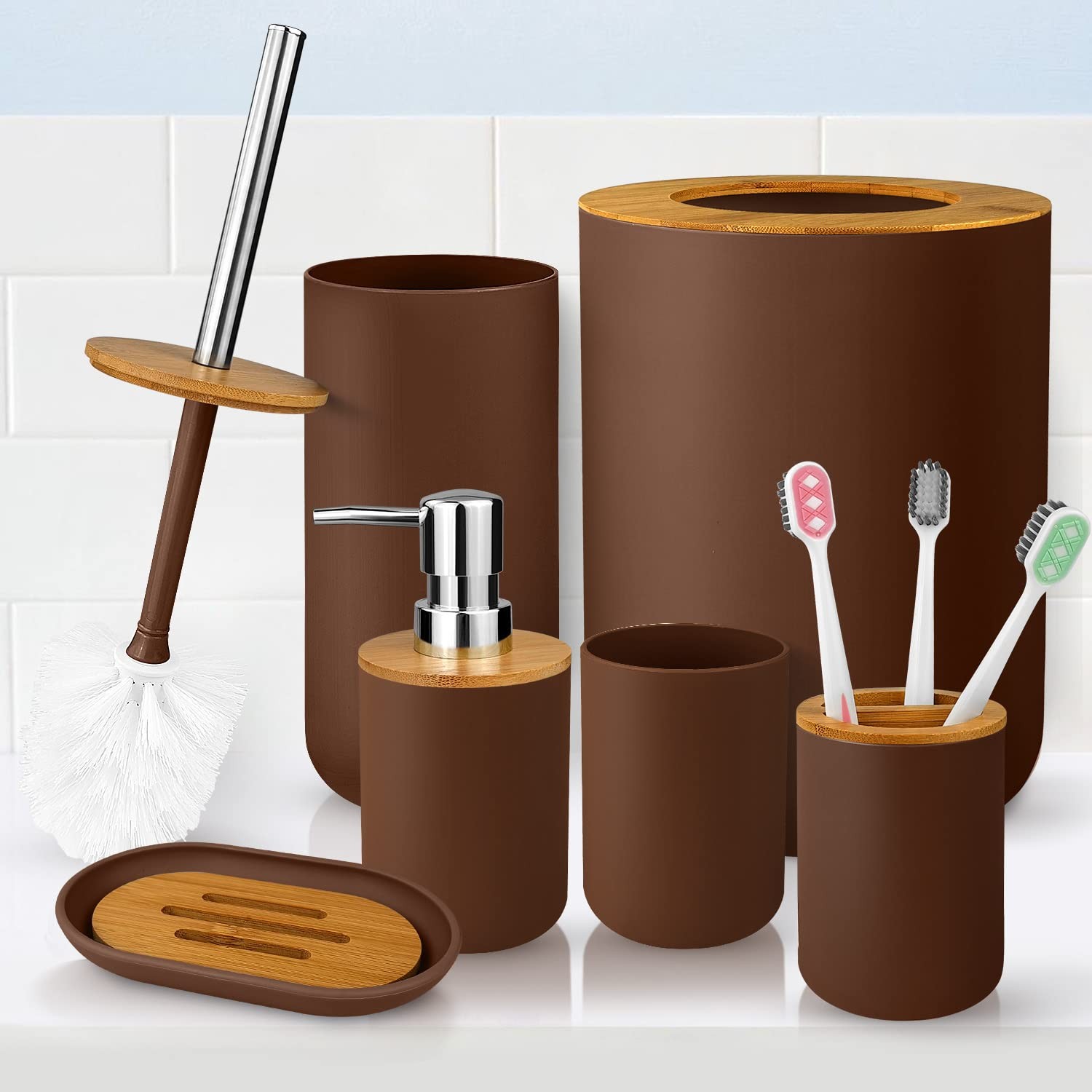 6 Pcs and Plastic Bathroom Accessories Sets, Includes Toothbrush Cup, Toothbr...