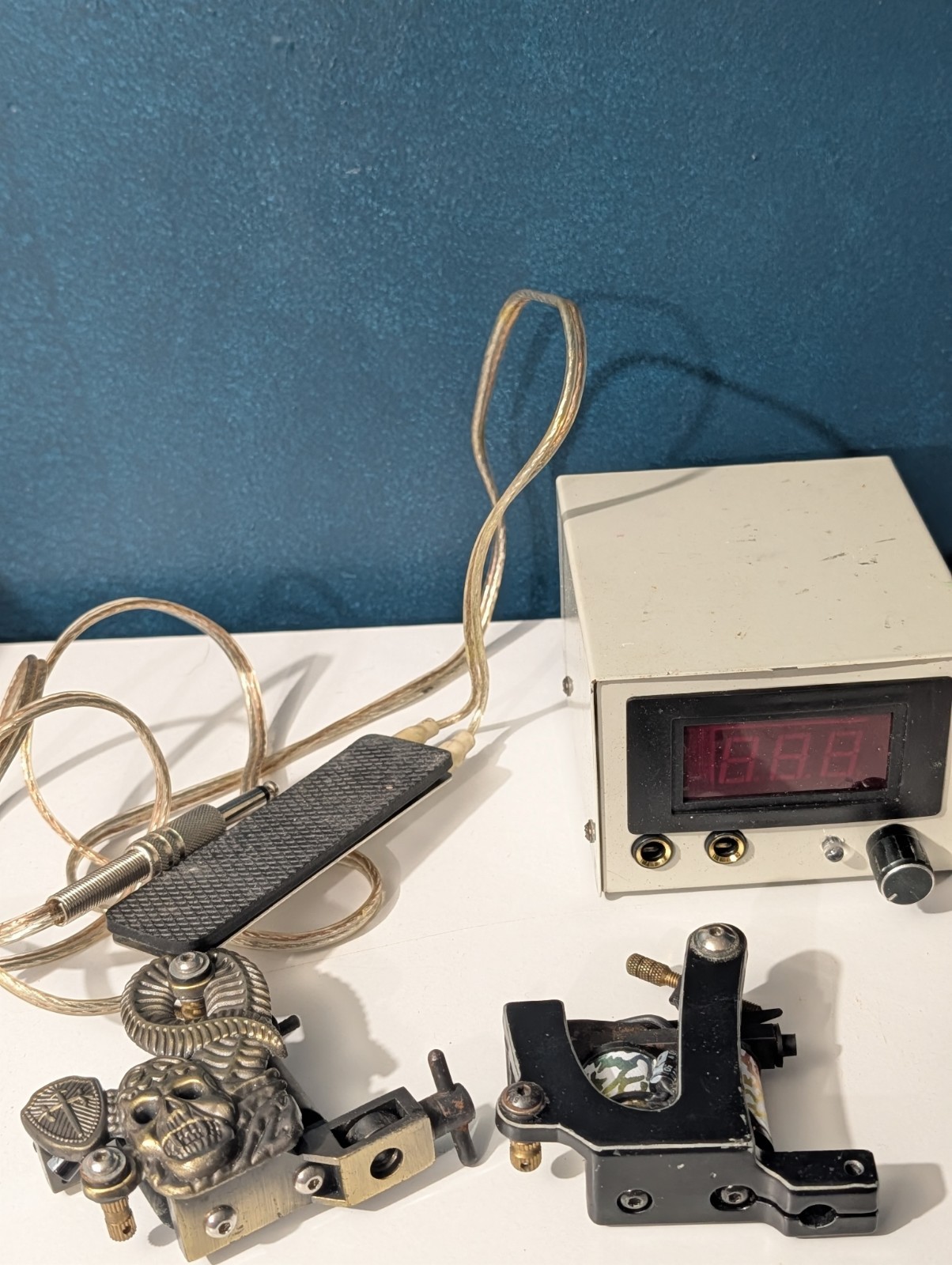 Vintage Style Tattoo Lot - Dual Coil Machines, Digital Power Supply, Foot Pedal