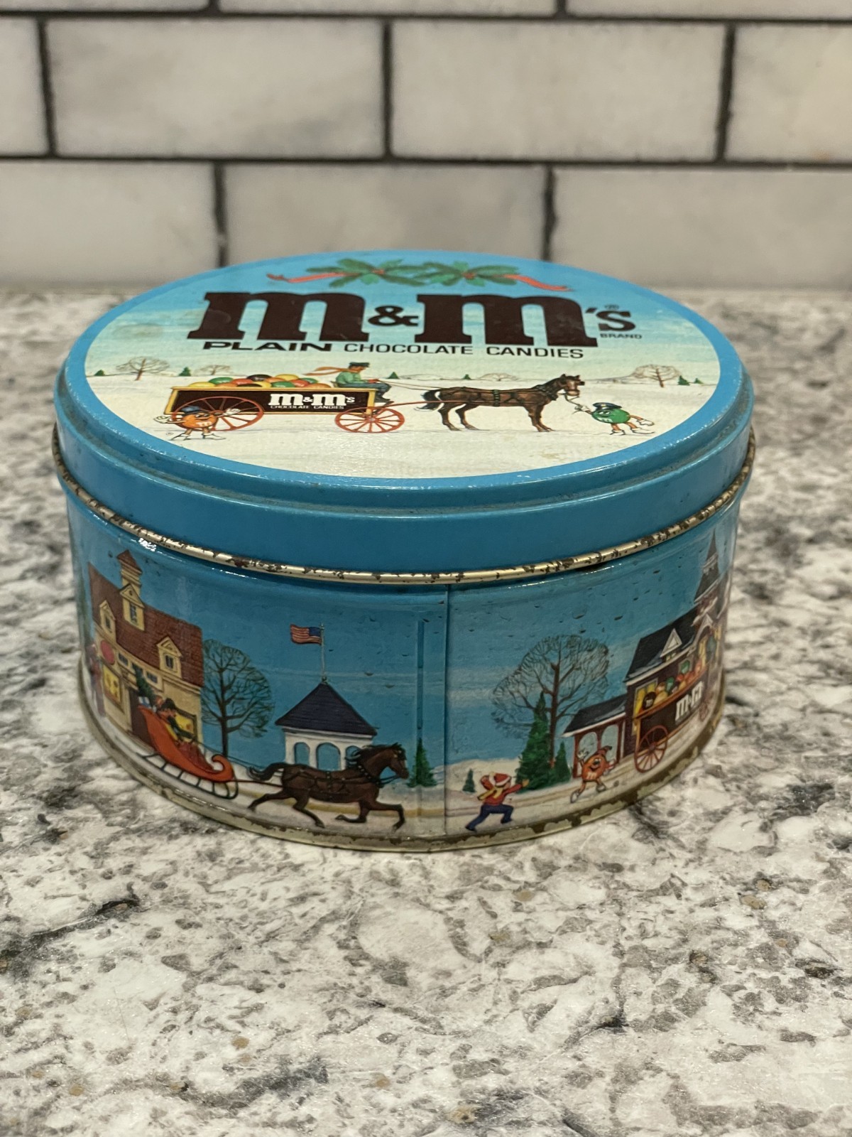 Vintage M&M's Peanut Chocolate Candies Tin Winter Scene
