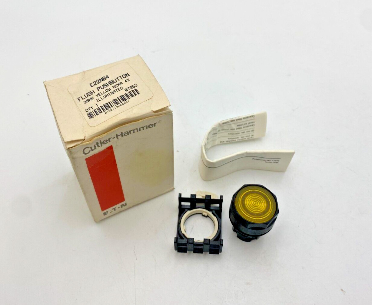 Eaton Cutler-Hammer E22NB4 25mm Yellow Illuminated NEMA 4X Flush Pushbutton