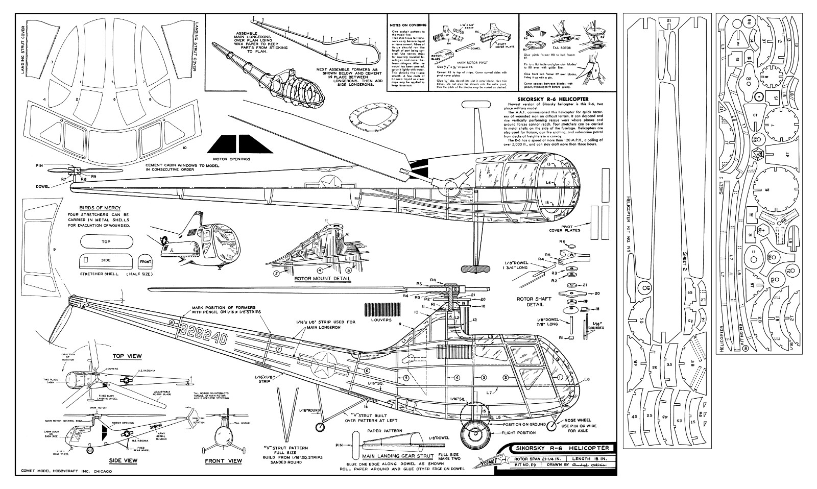 Model Airplane Plans (FF): SIKORSKY R-6 HELICOPTER 21¼" Rotor Span Balsa Model