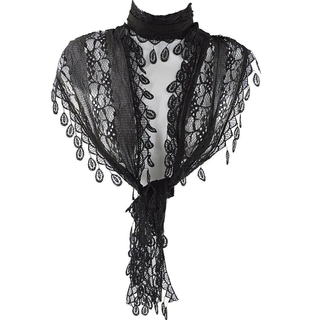 Silver Fever Elegant Vintage Skinny Lace Scarf Sheer Black