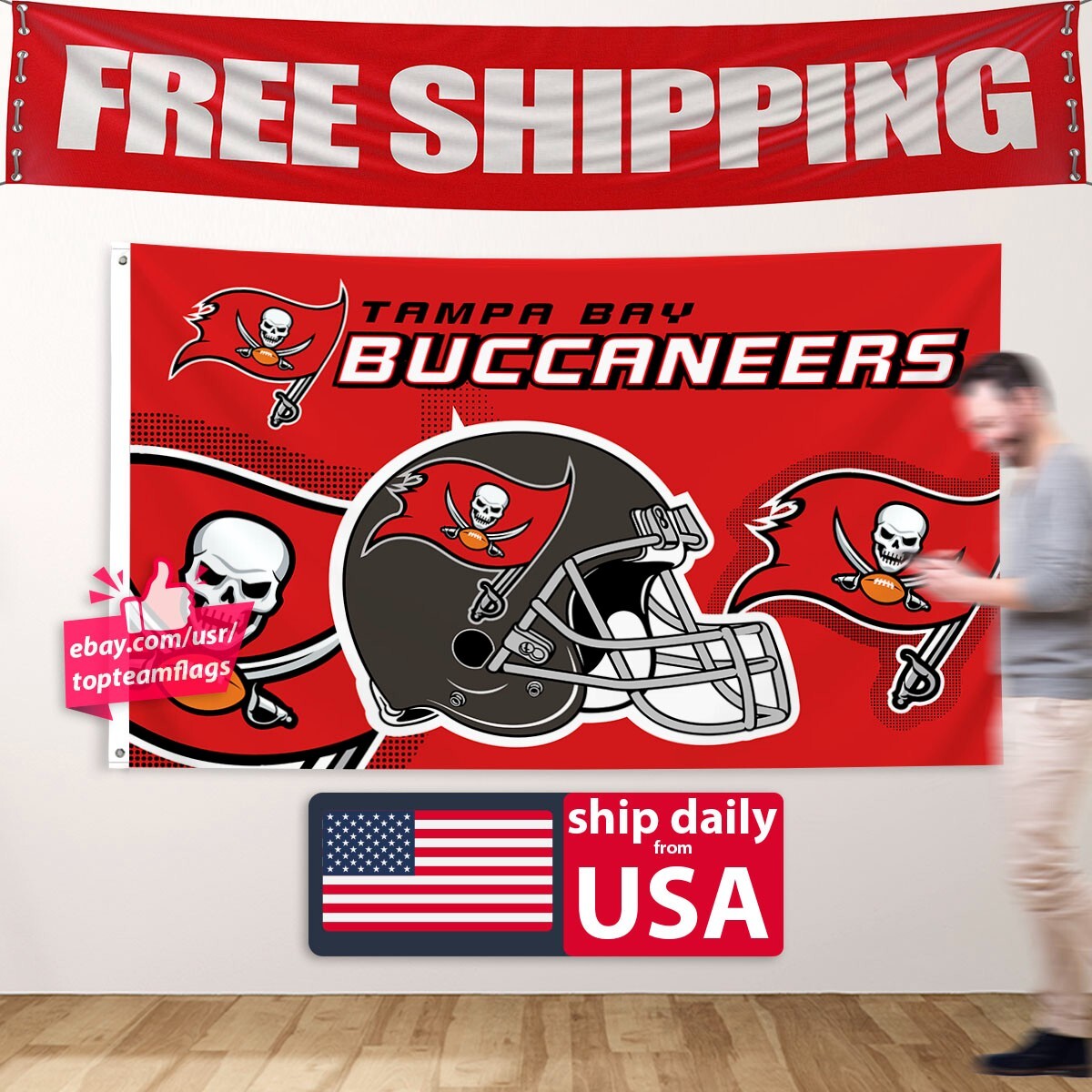 Tampa Bay Buccaneers 3x5 Flag NFL Skull Logo Banner Us Seller Fast FREE Shipping