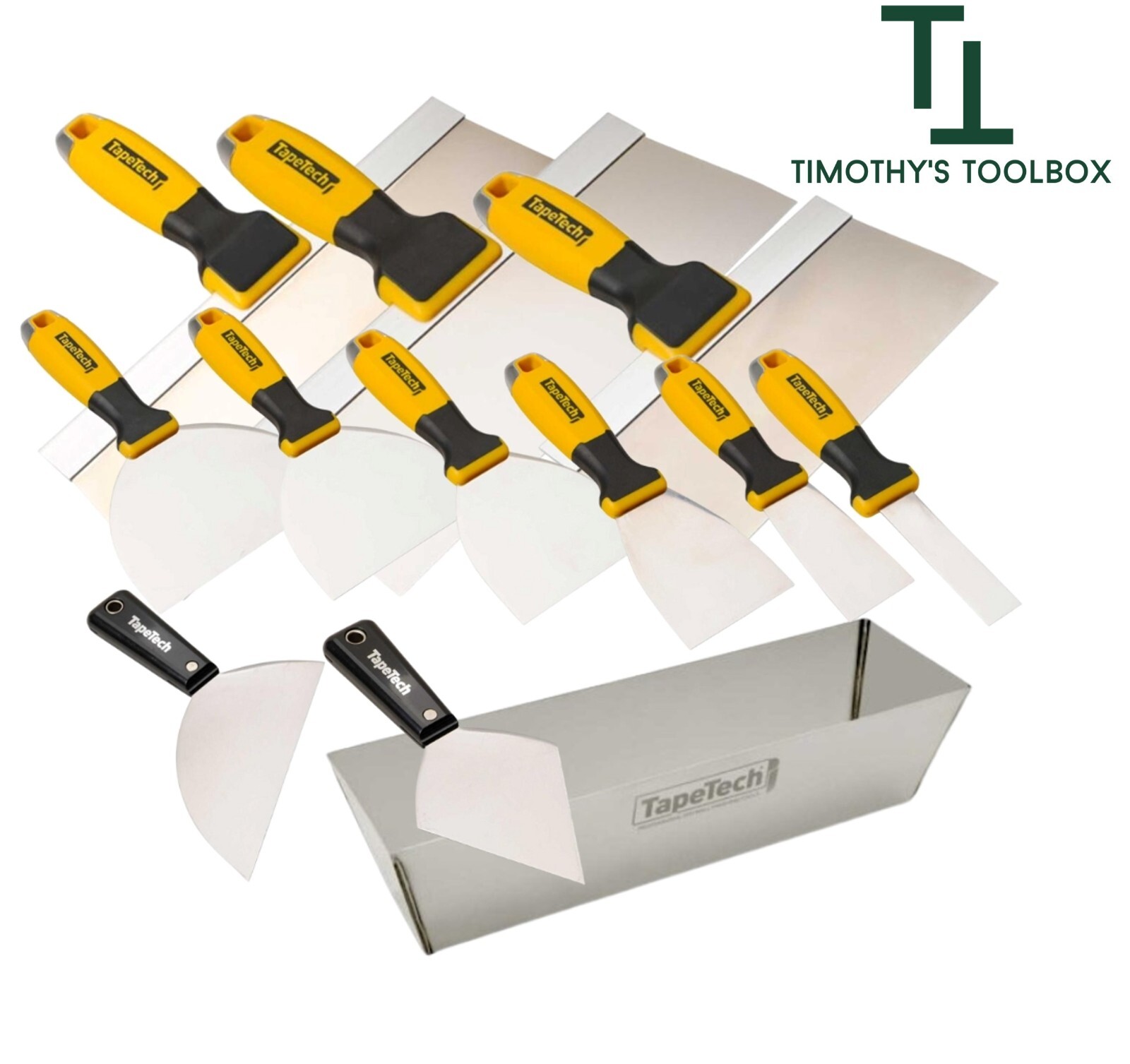 TapeTech ProMAXX Stainless Steel Taping Knife Set with 12"  Mud Pan
