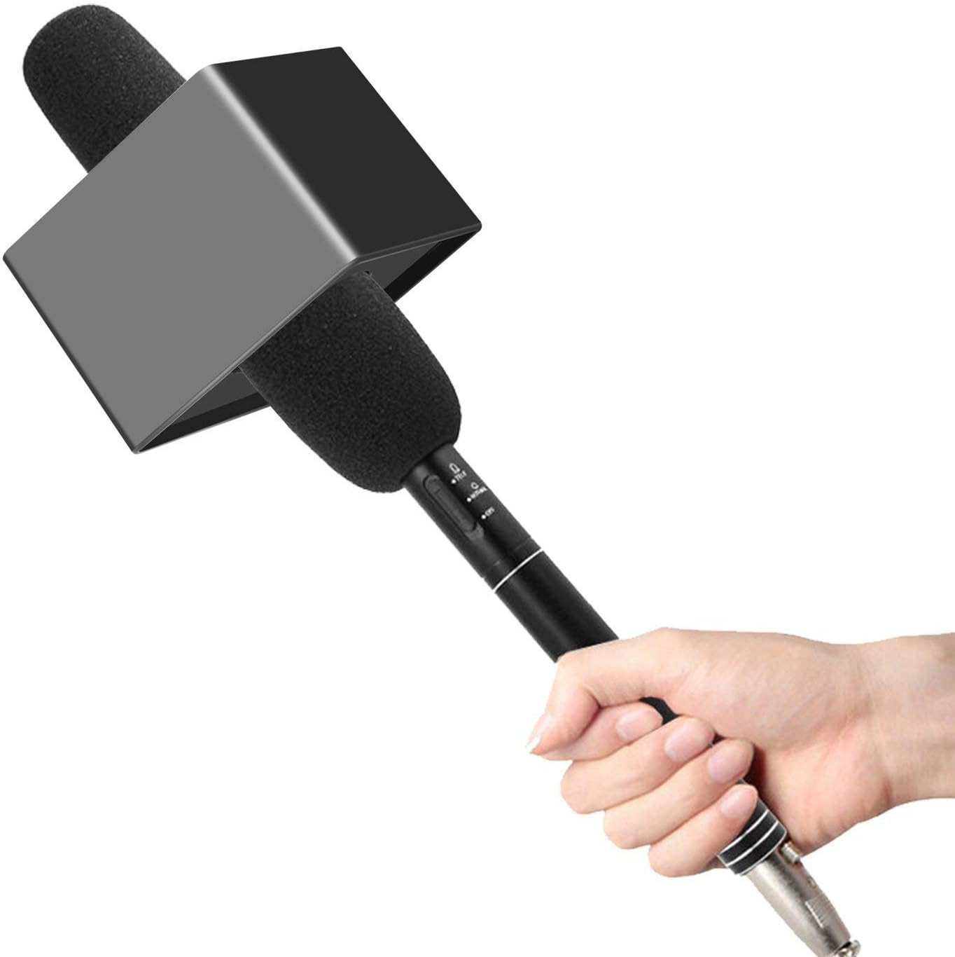 2 Pieces Portable Square Cube Shaped Interview Mic Microphone Flag Station Logo