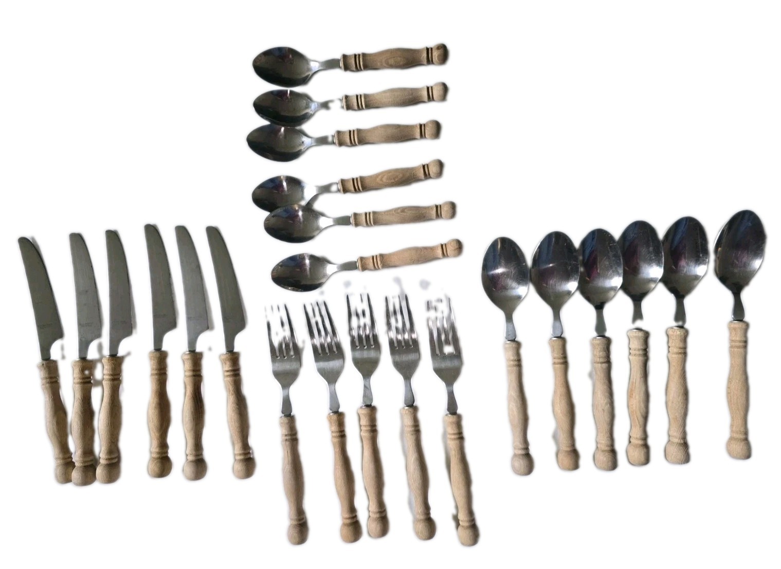VTG Wooden Handle Flatware Set 23 Pieces Stainless Taiwan MCM LIFETIME CUTLERY