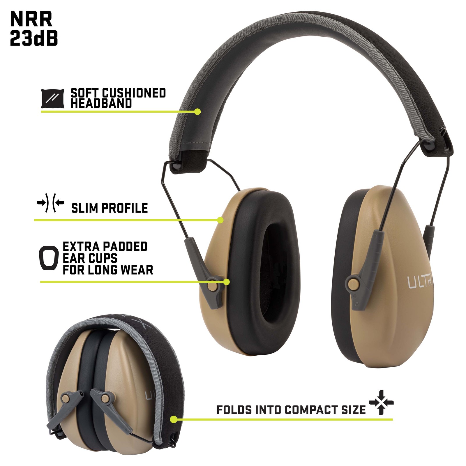 ULTRX™ Slim Profile Passive Earmuff, Taupe