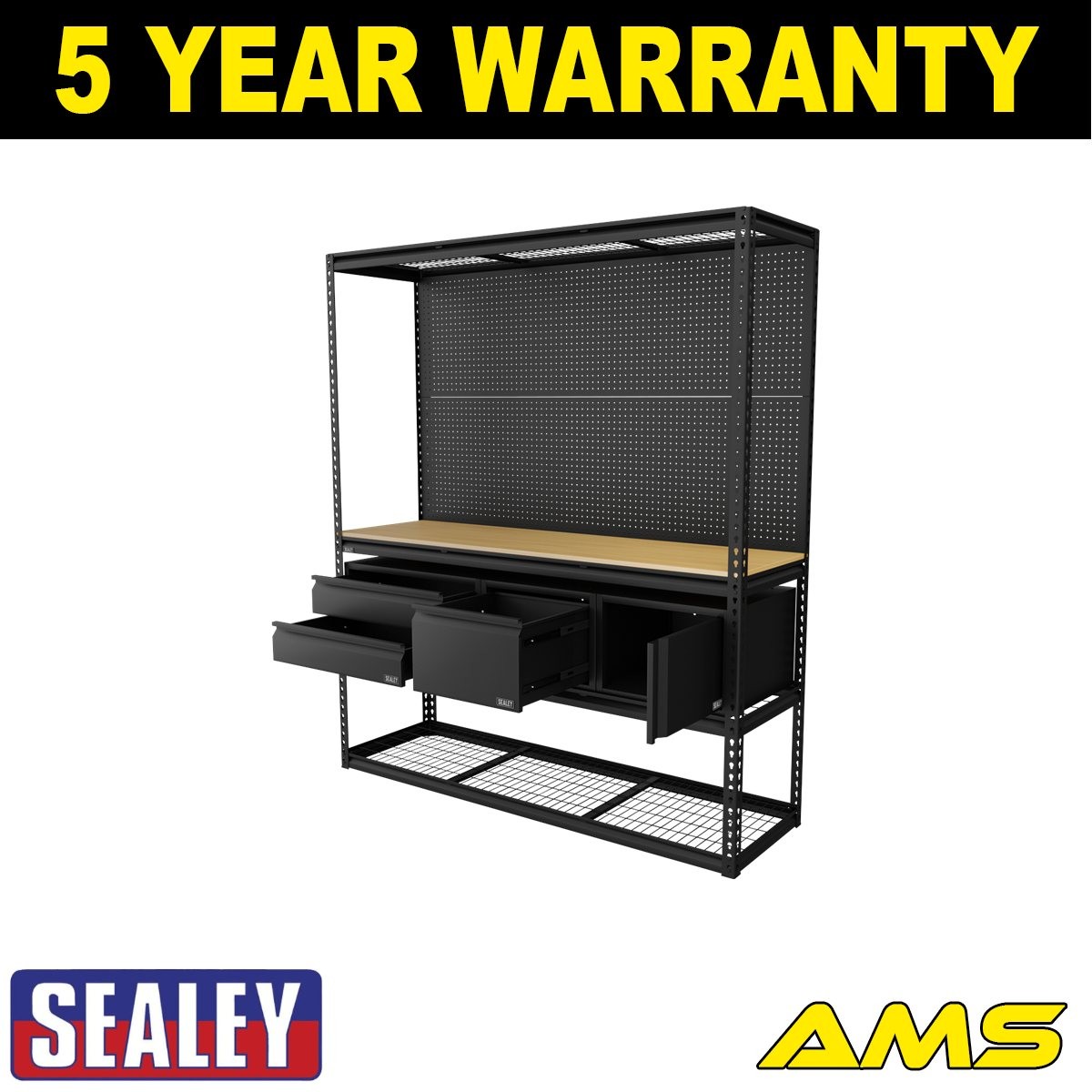 Sealey Heavy-Duty Modular Workbench & Racking Kit with 3 Storage Units