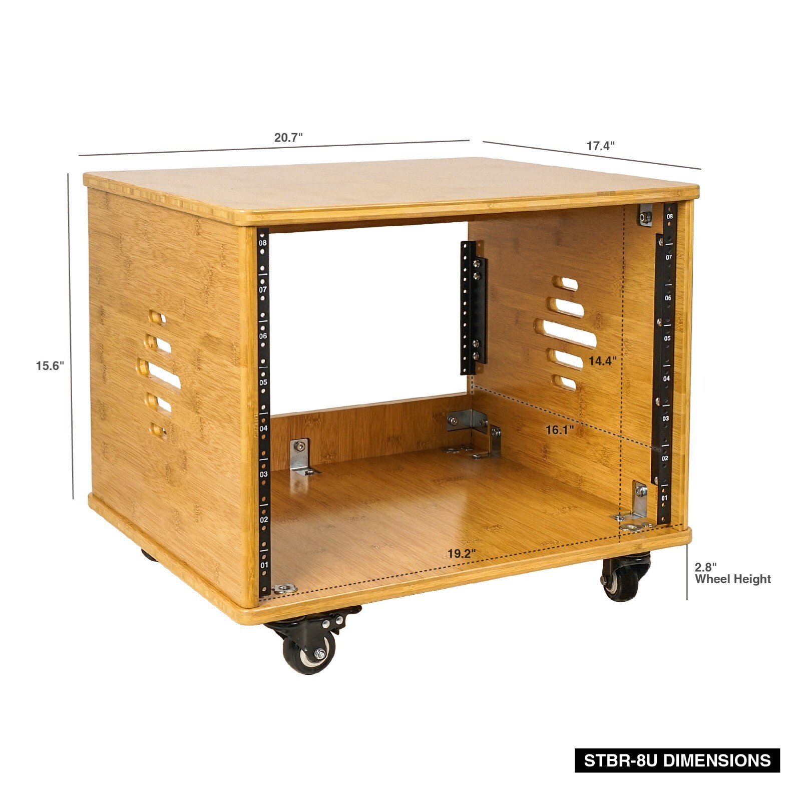 Sound Town DIY 8U Solid Bamboo Studio Rack - 16" Depth, Ventilation STBR-8UW