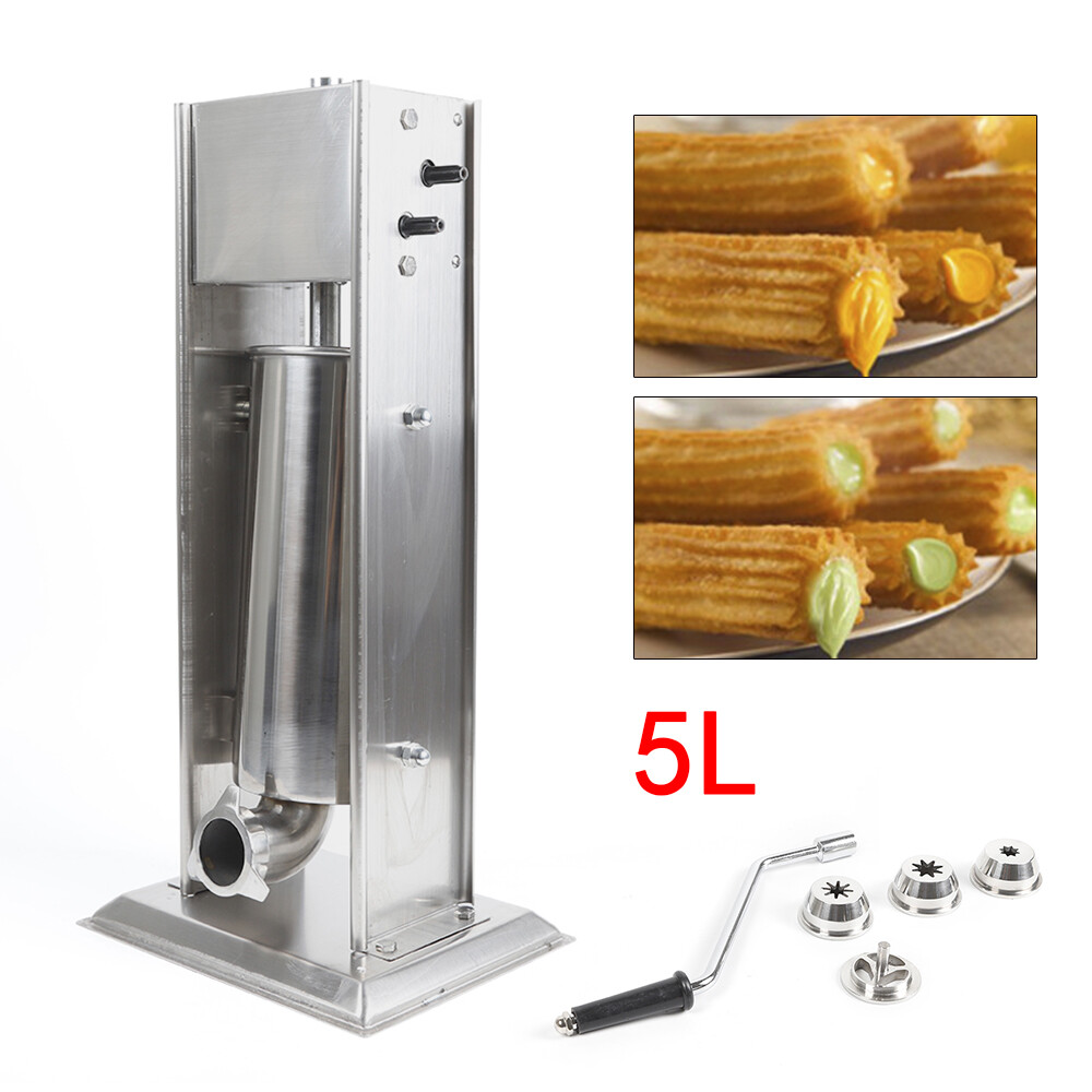 5L Commercial Manual Churro Maker Machine +4 Nozzles Fit Restaurant Home