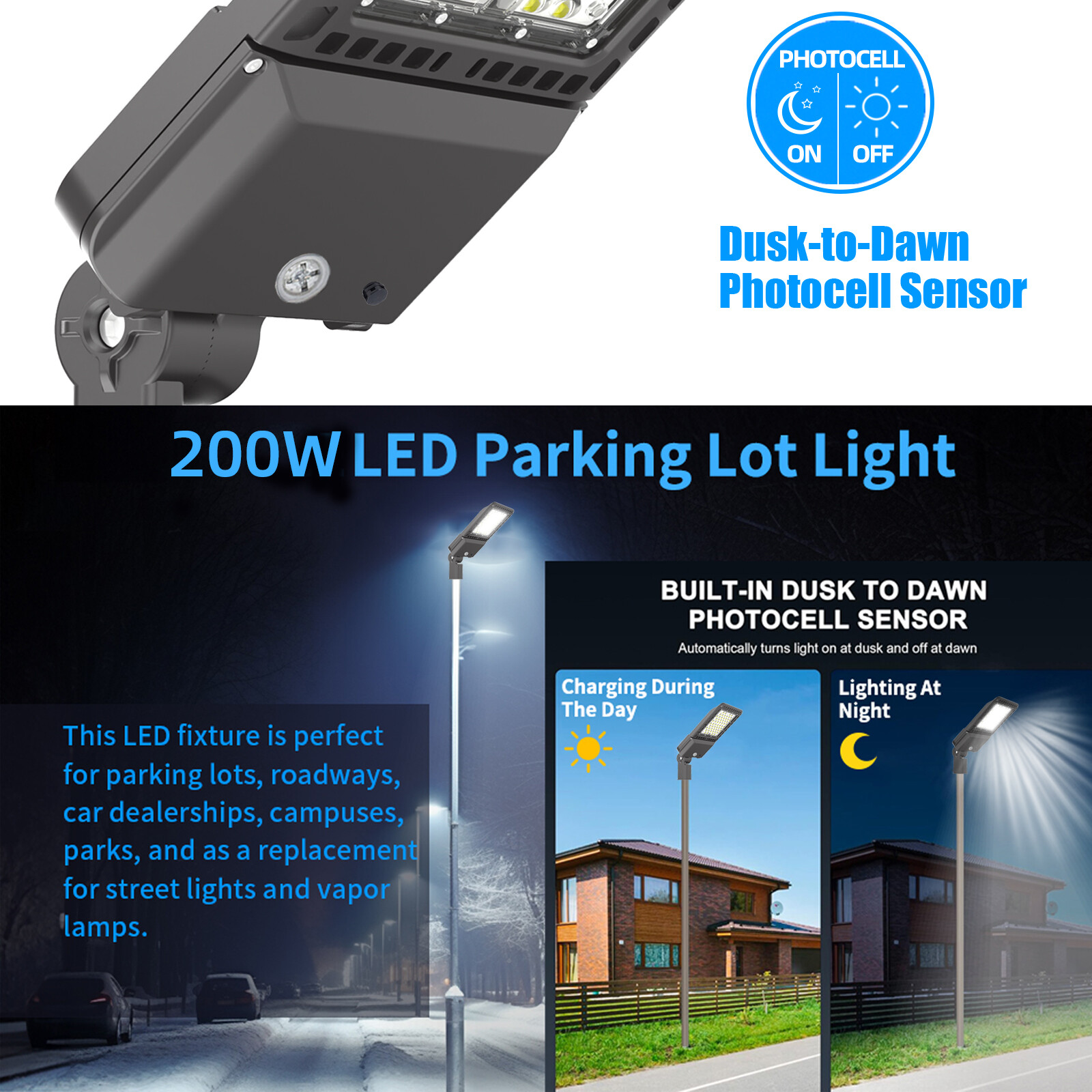Commercial LED Parking Lot Light 200W Dusk to Dawn Street Area LED Shoebox Light