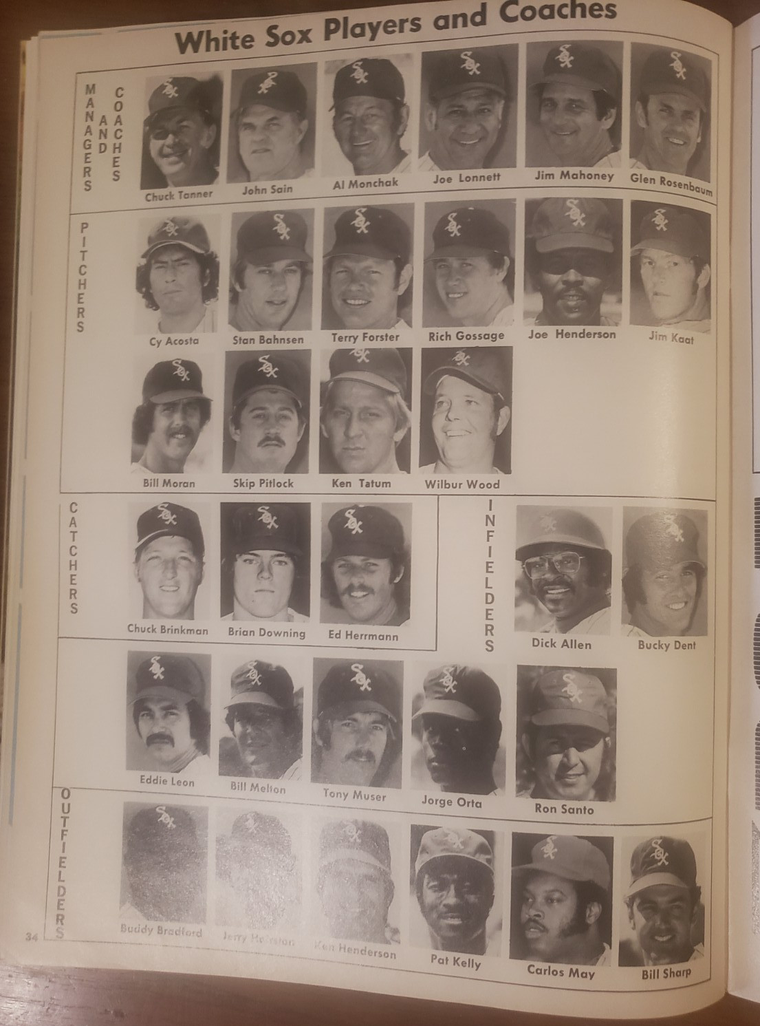 1974 Chicago White Sox vs. Cleveland Indians Program Melton Carty Dent